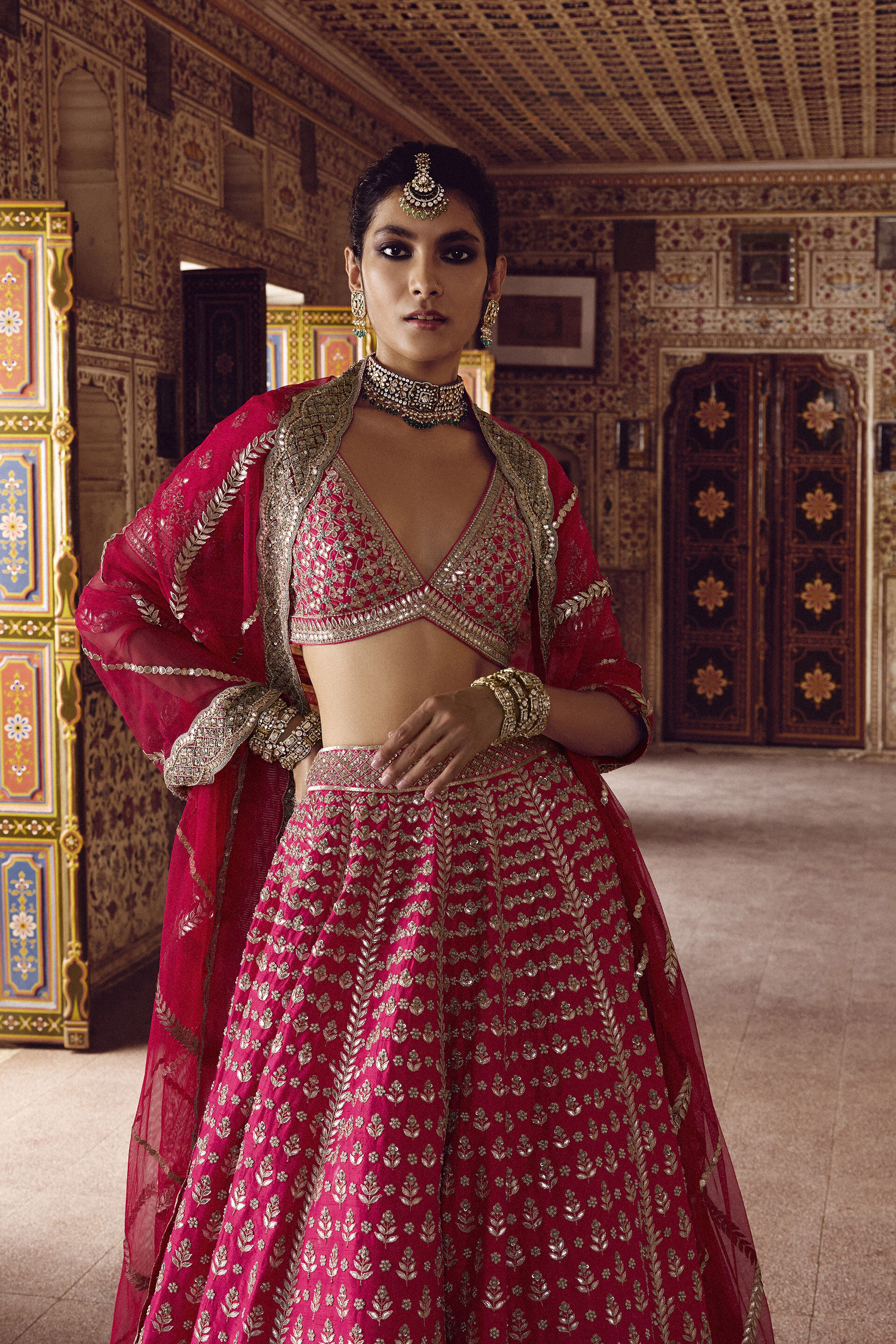 Sarasvi Gota Patti Silk Lehenga Set - Pink, Pink, image 6