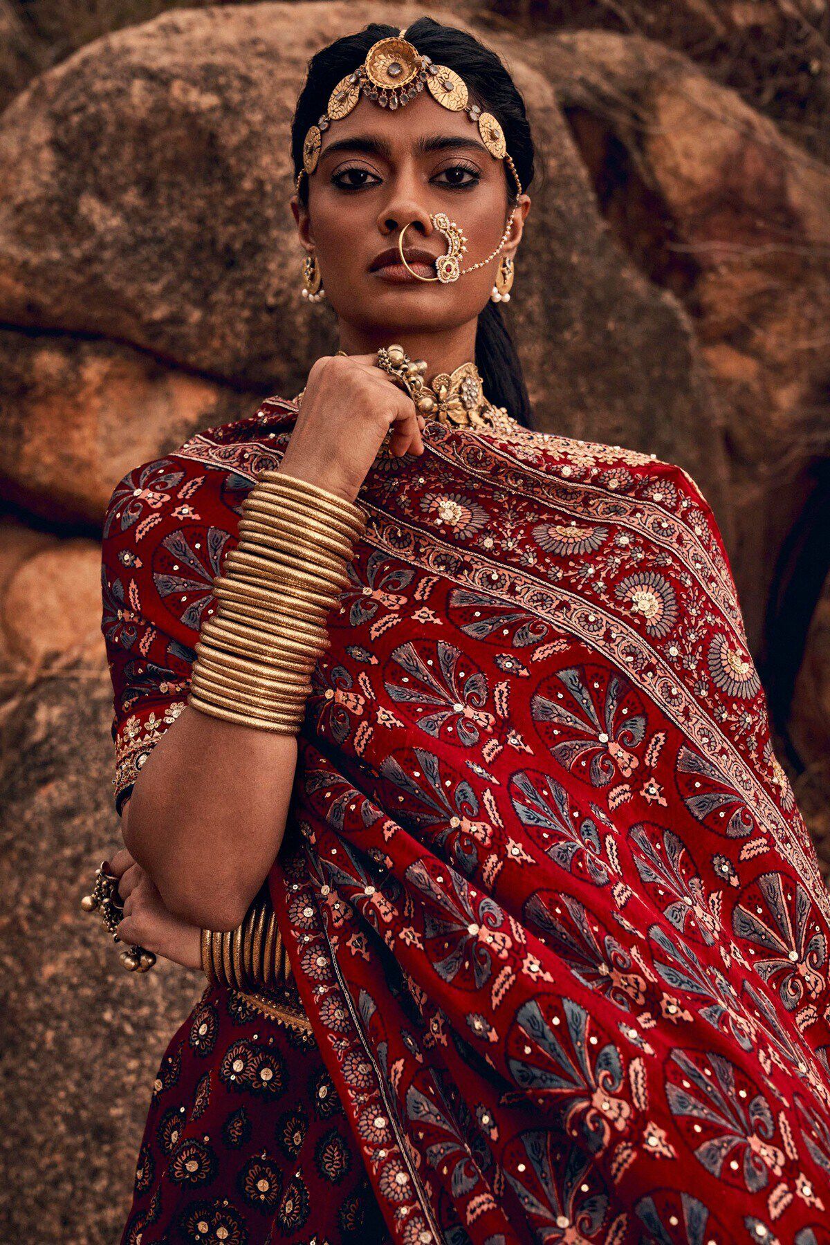 7 - Laukya Ajarakh Lehenga Set- Red, image 7