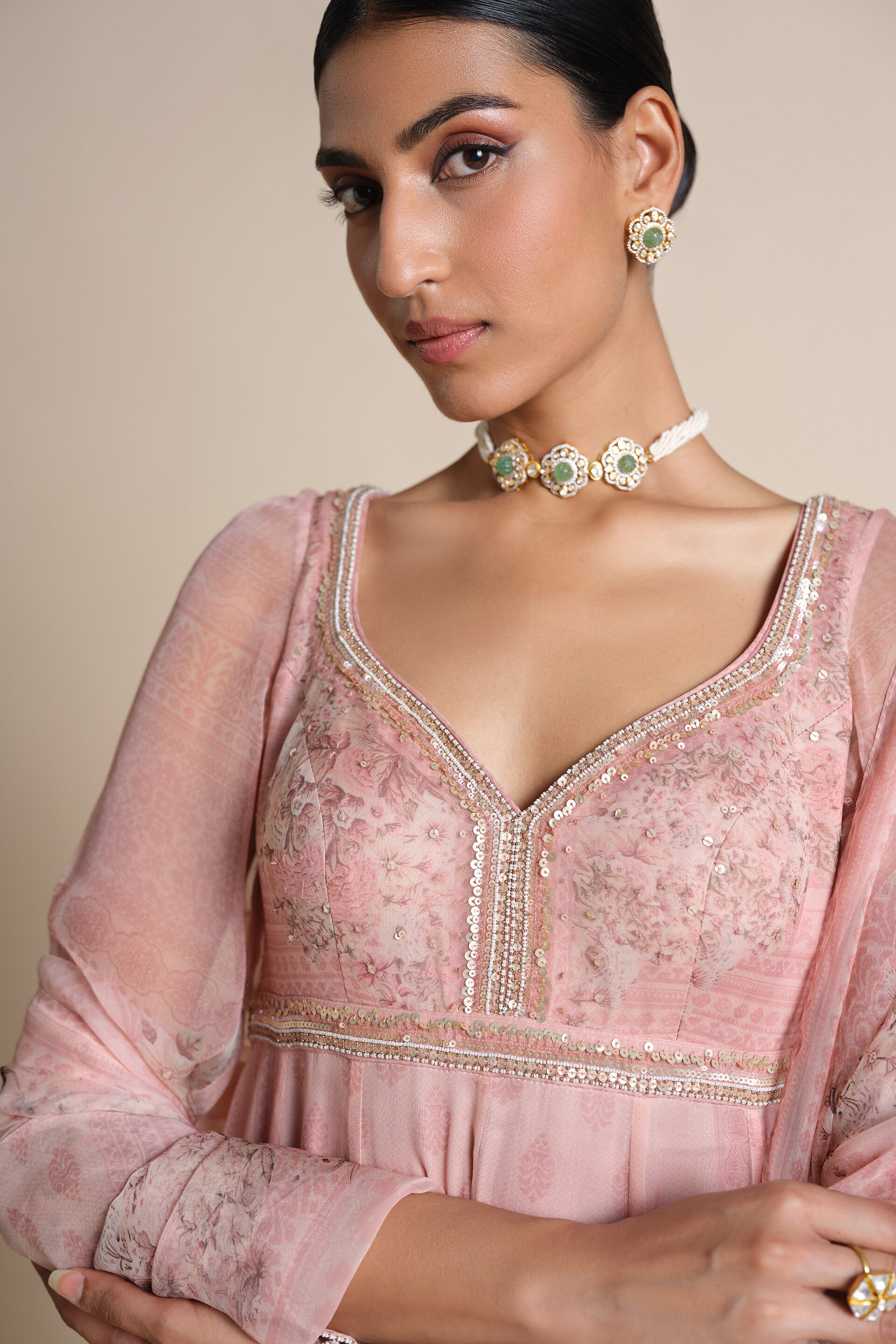 Aria Silk Anarkali Silk Set - Blush, Blush, image 9