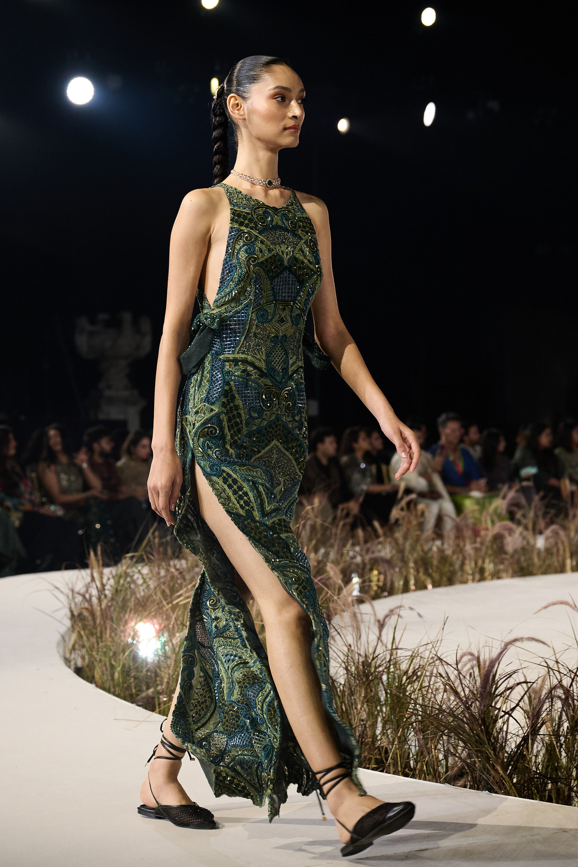 Theodesia Embroidered Cord Gown - Green