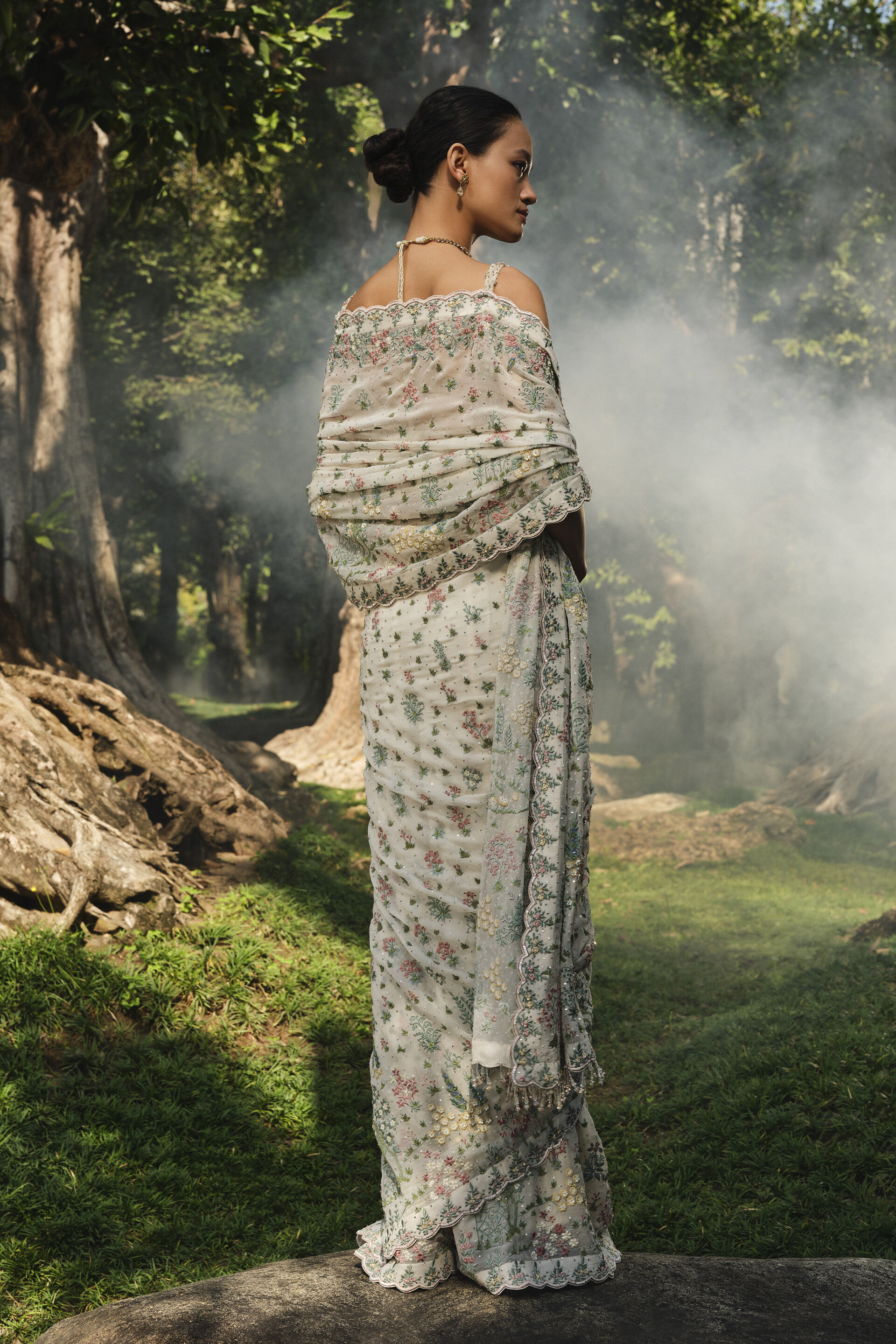 Sequoia Embroidered Silk Saree - Ivory, Ivory, image 2