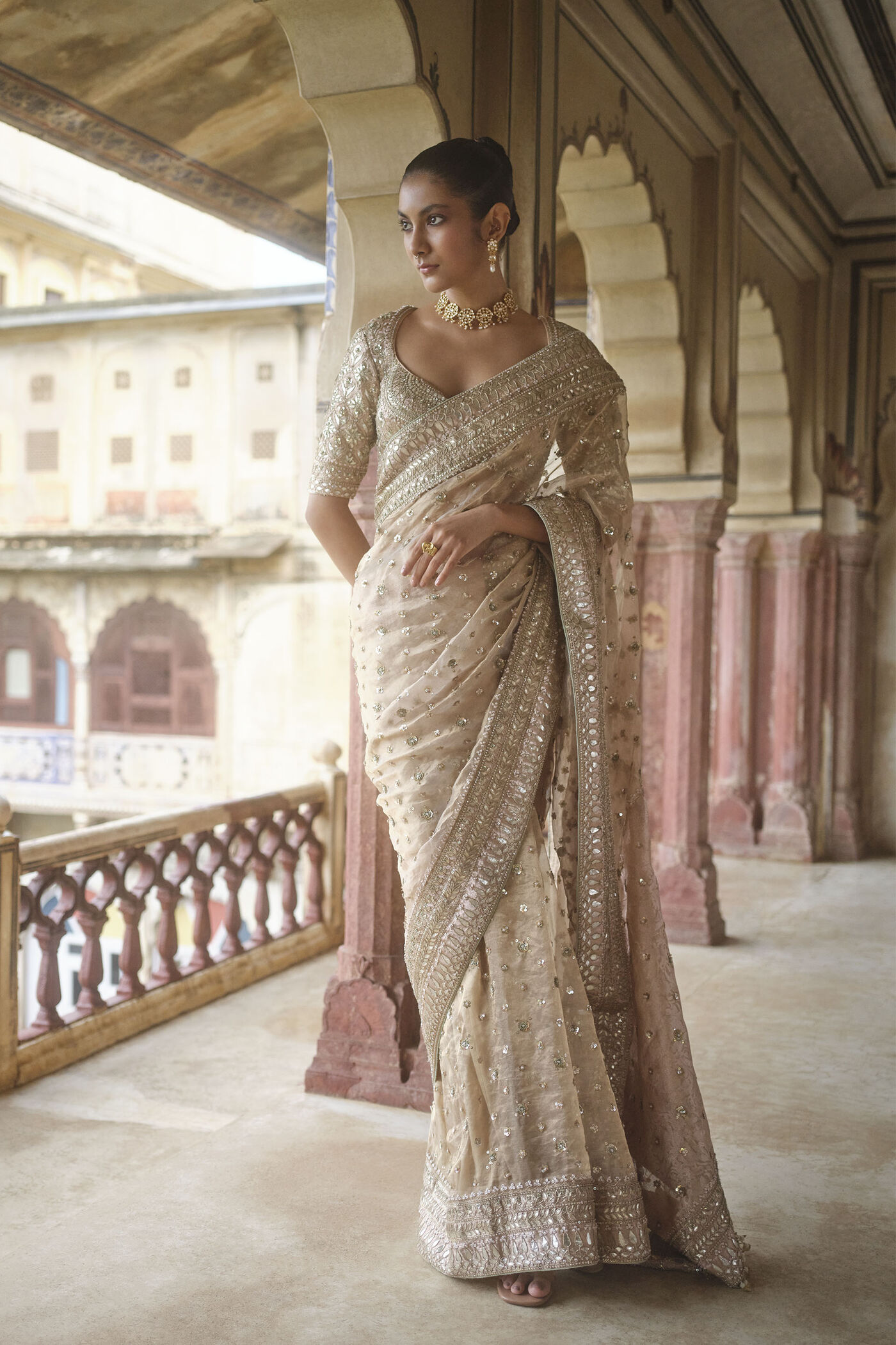 gold saree dress Ishama Handwoven Benarasi Silk Saree