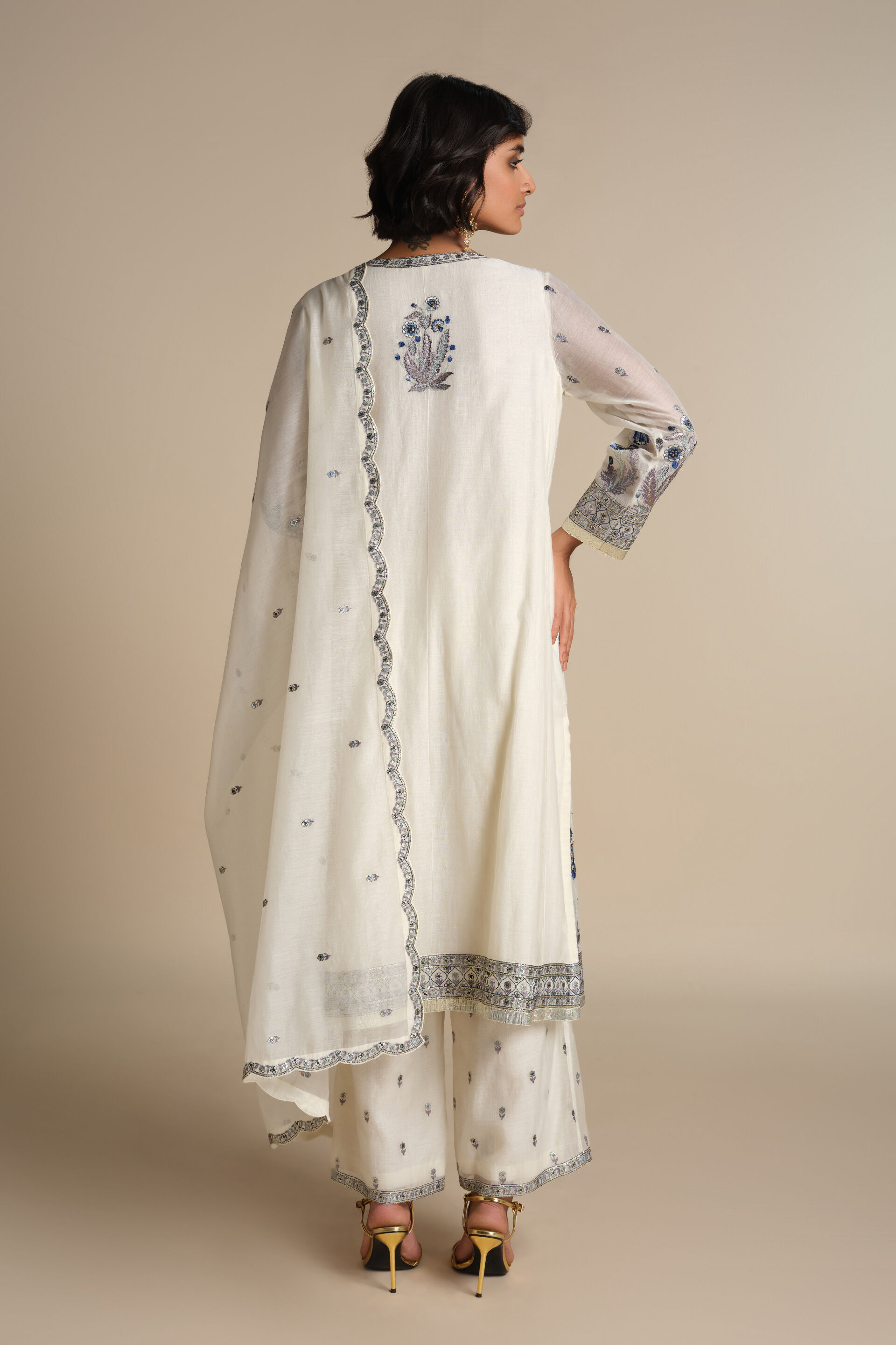 Libna Embroidered Mul Suit Set - Blue, White, image 2