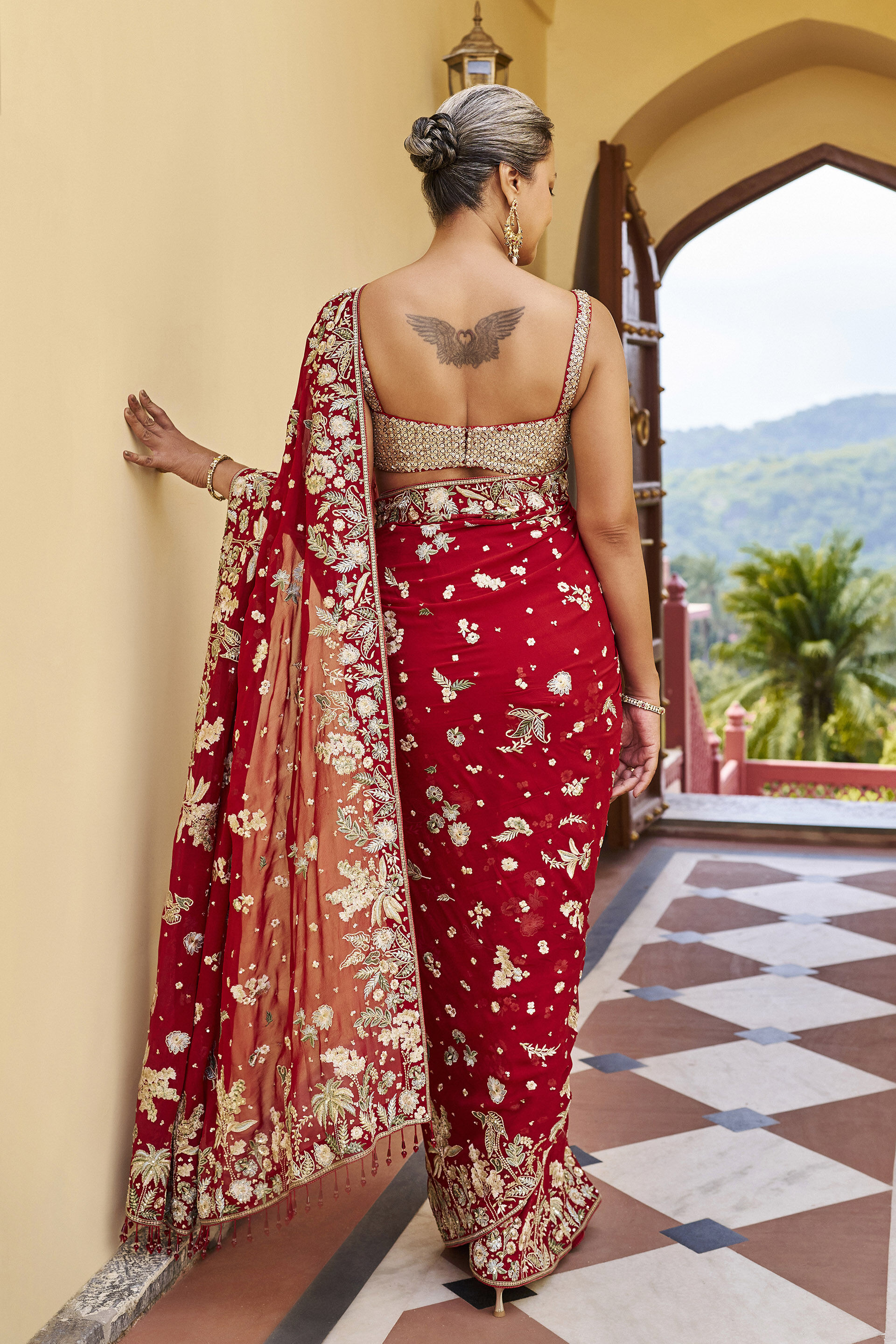 Legacy Embroidered Saree - ​Red, Red, image 2