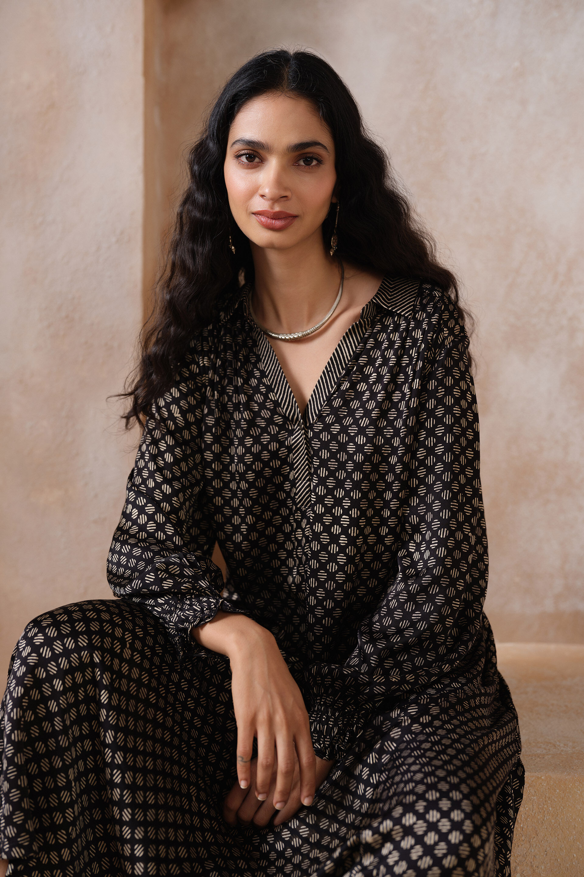 Myrsky Ajrakh Hand-block Printed Dress - Black, Black, image 4