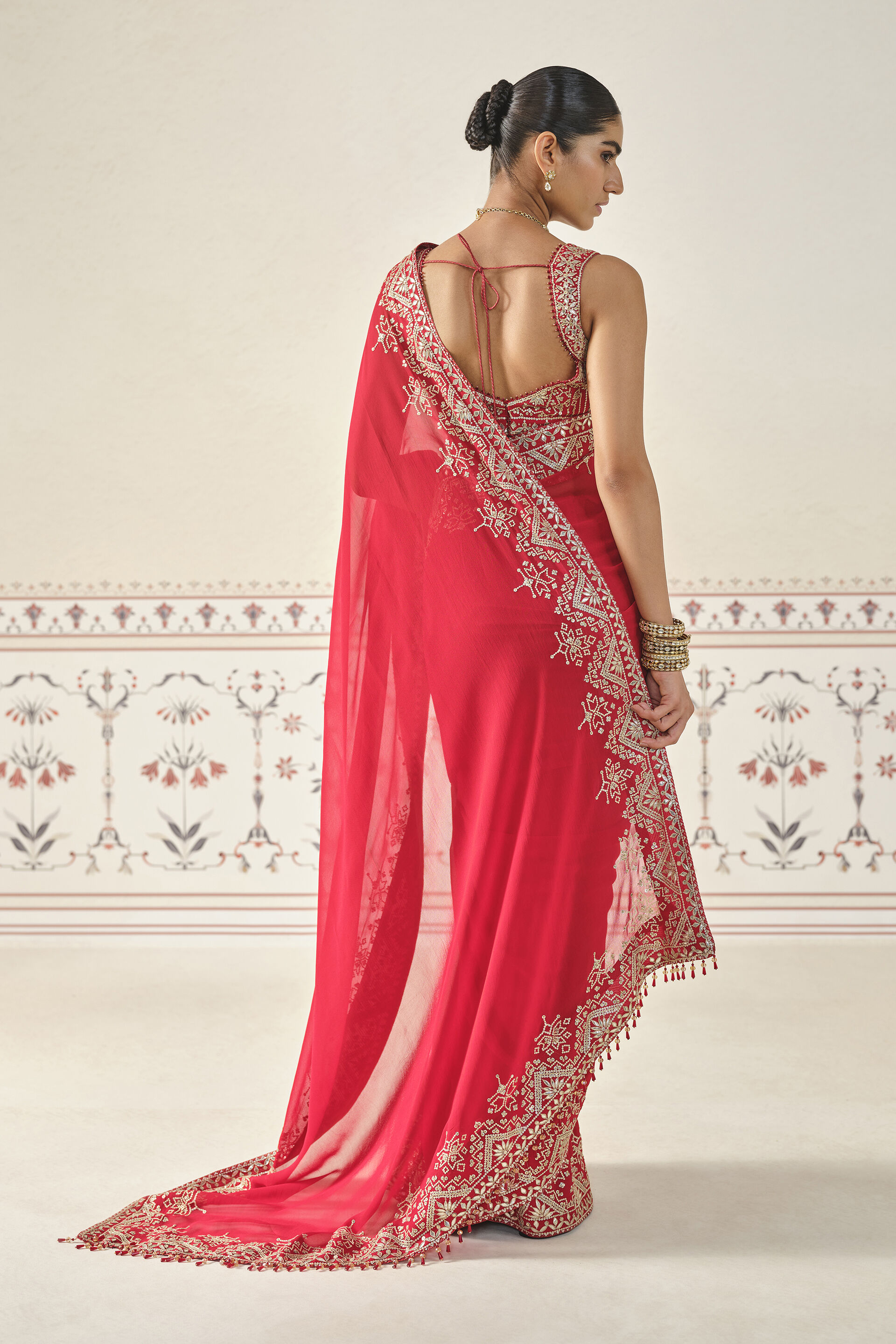 Shyena Gota Patti Georgette Saree - Red