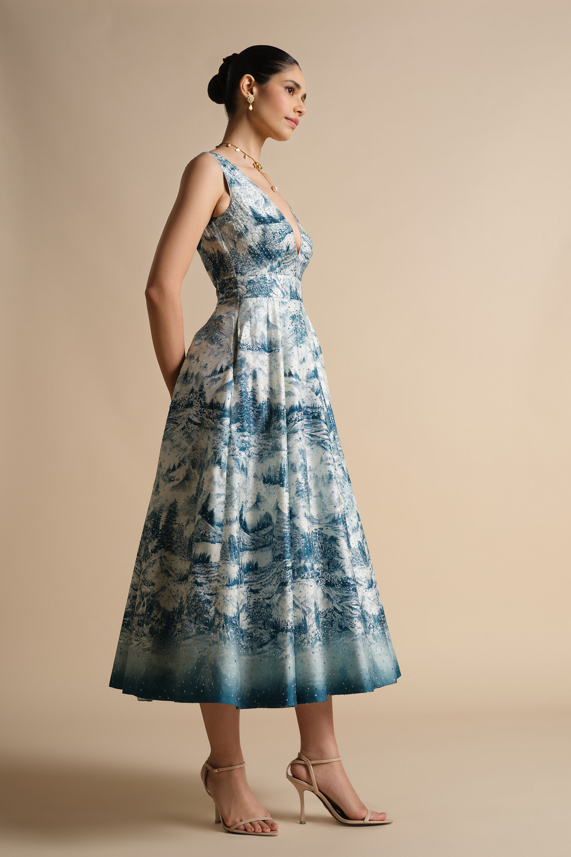 Shahma Sequin Silk Dress - Powder Blue, Blue, image 8