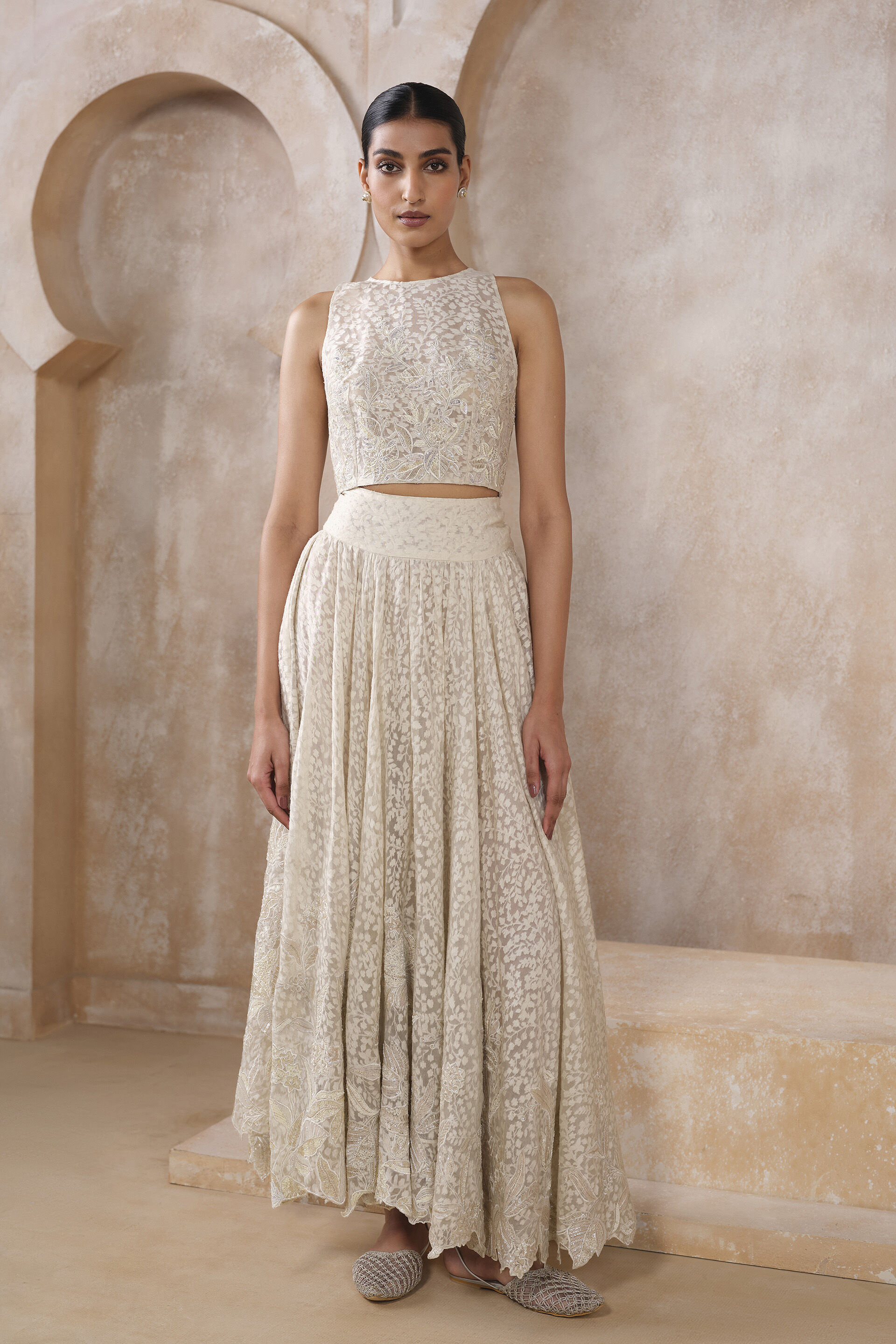 Lume Embroidered Skirt Set - Ivory