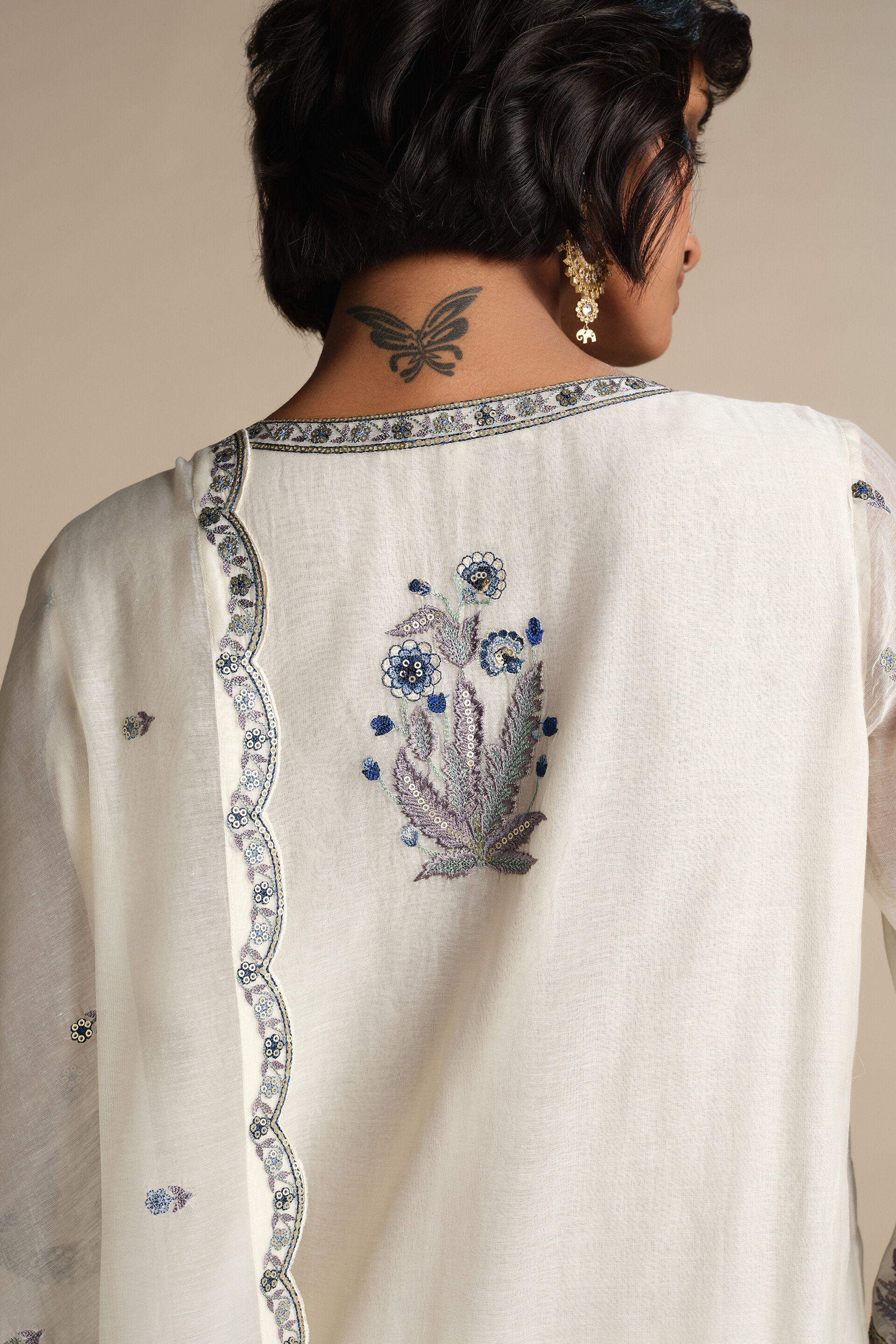 Libna Embroidered Mul Suit Set - Blue, White, image 5