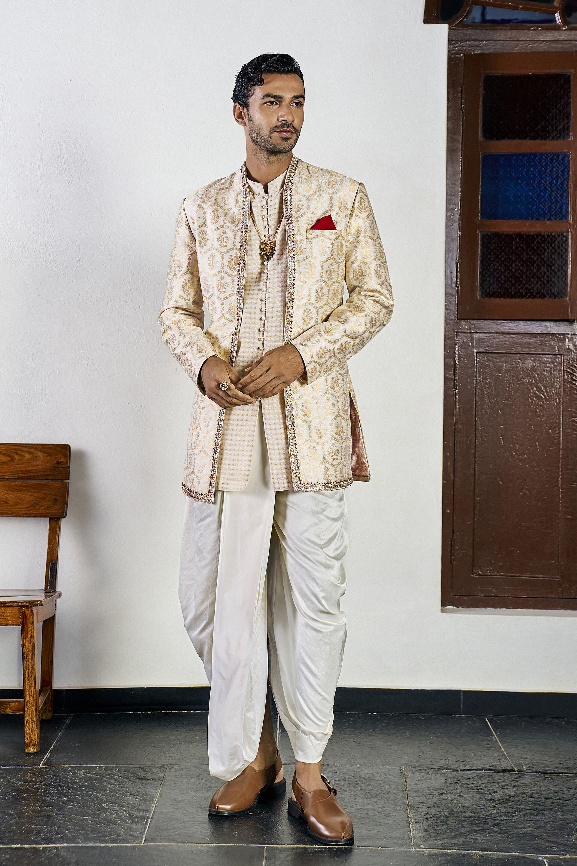 Hriday Kurta in Ivory Benarasi, Ivory, image 1