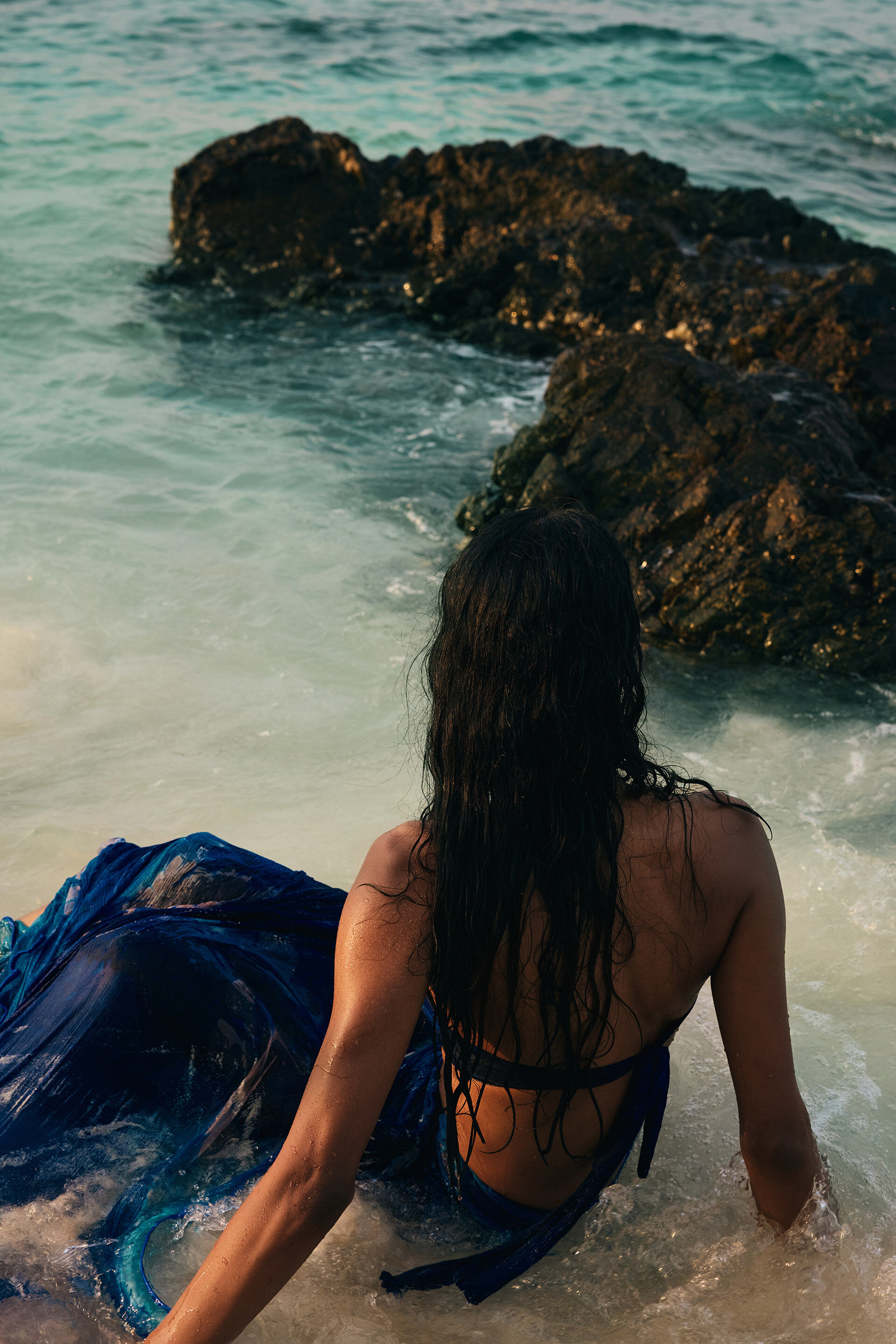 Watersculpt Chiffon Saree, Blue, image 5