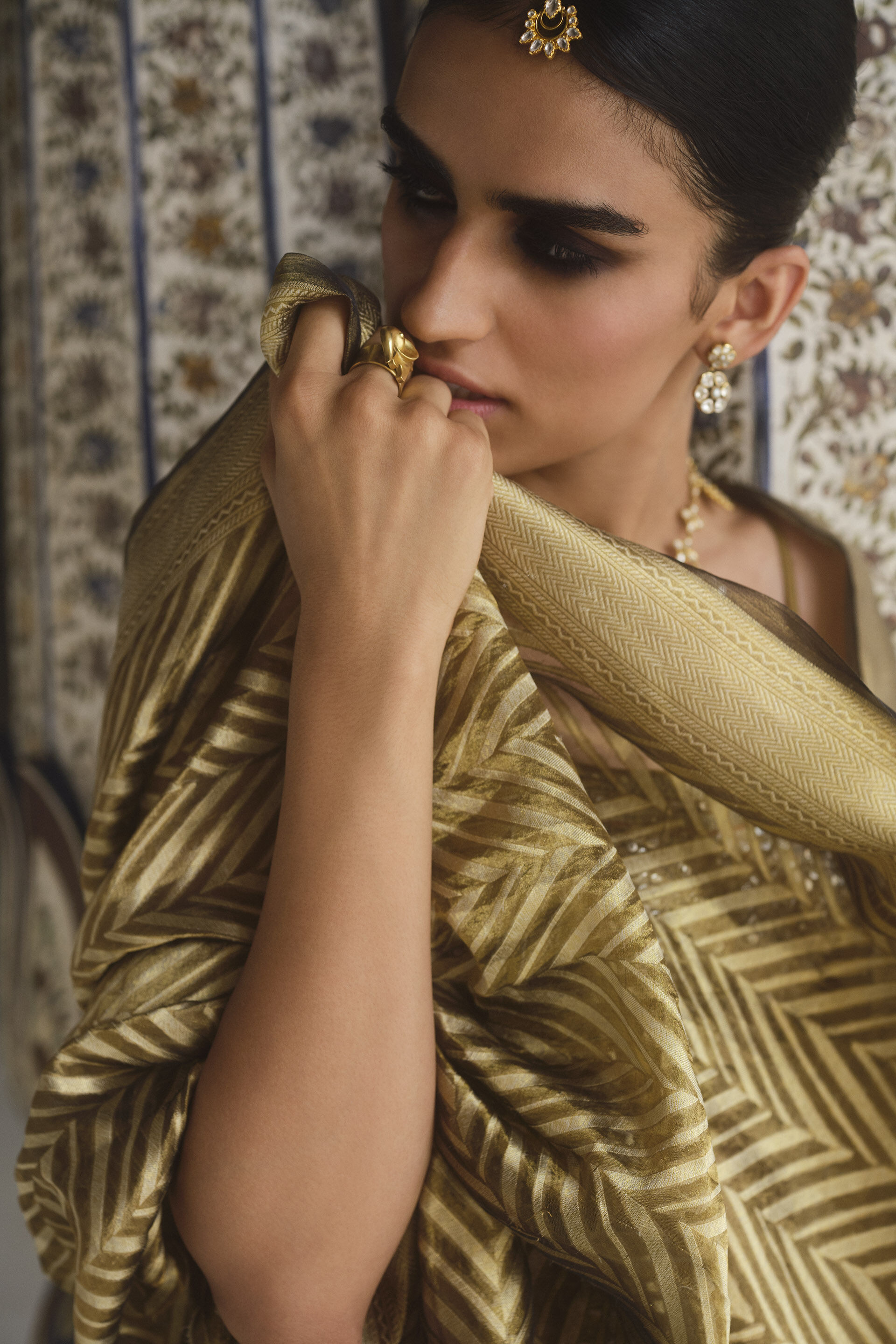 Adveka Handwoven Benarasi Silk Lehenga Set - Olive, Olive, image 5