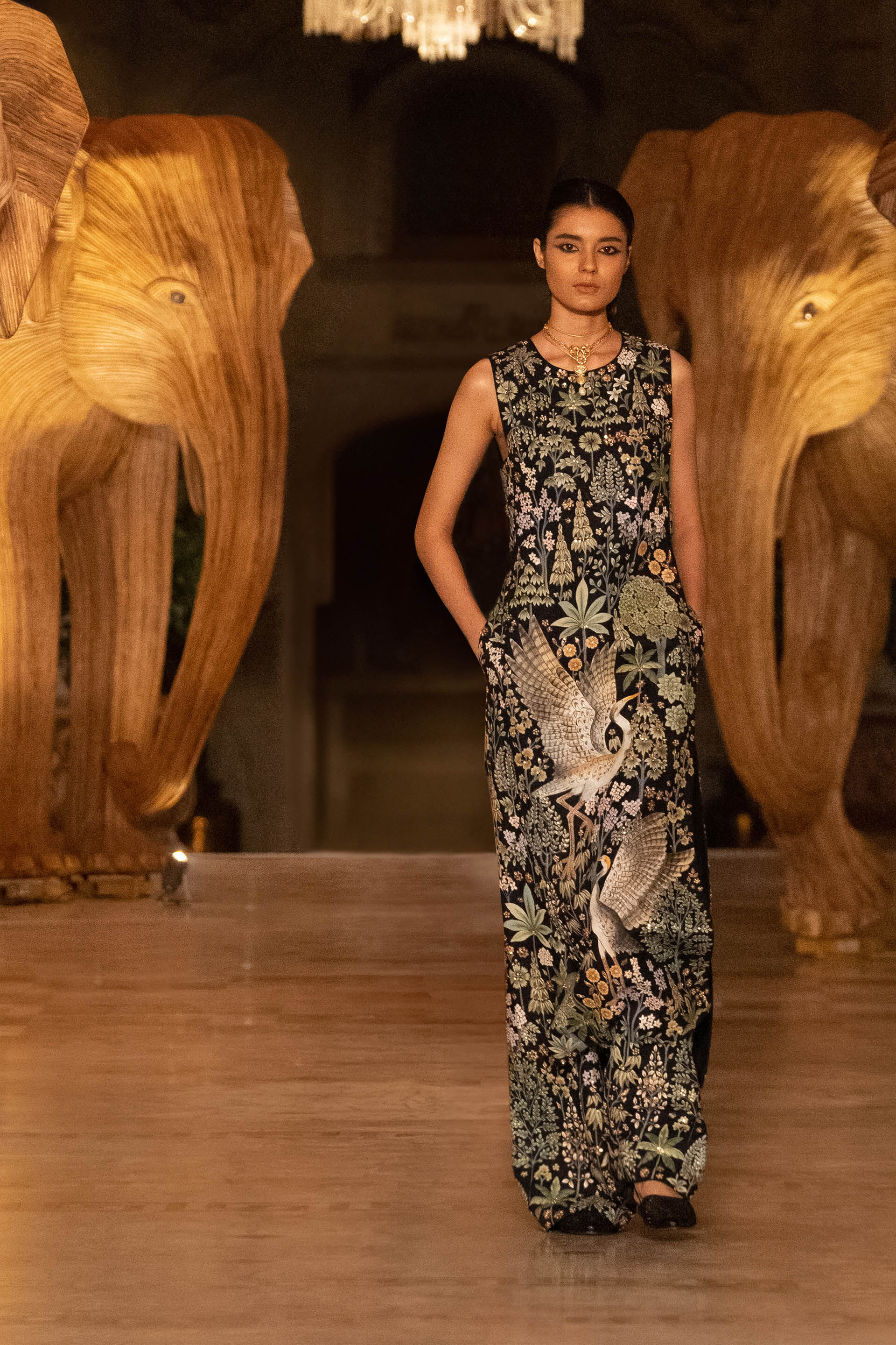 Flamingos In Flight Hand-painted Pichhwai Silk Set - Blue, Blue, image 4