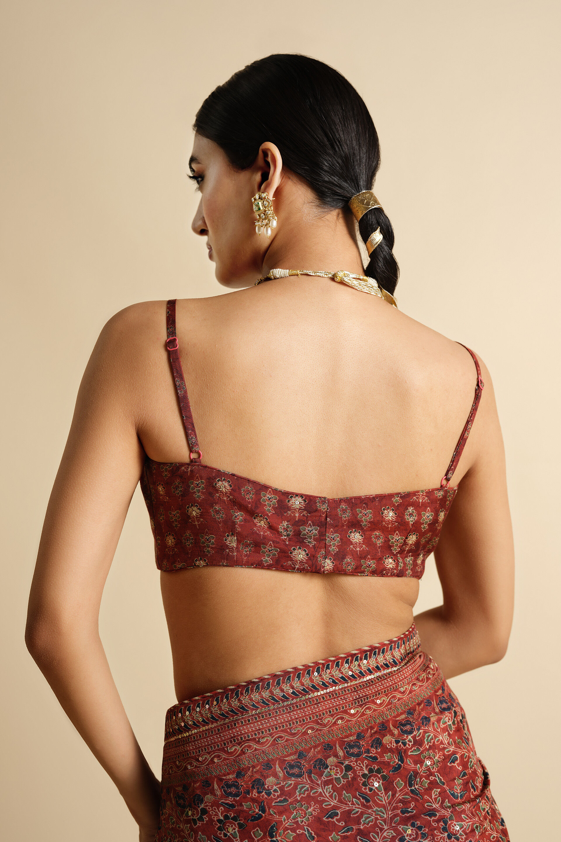 Apramiti Sequin Saree - Red, Red, image 5