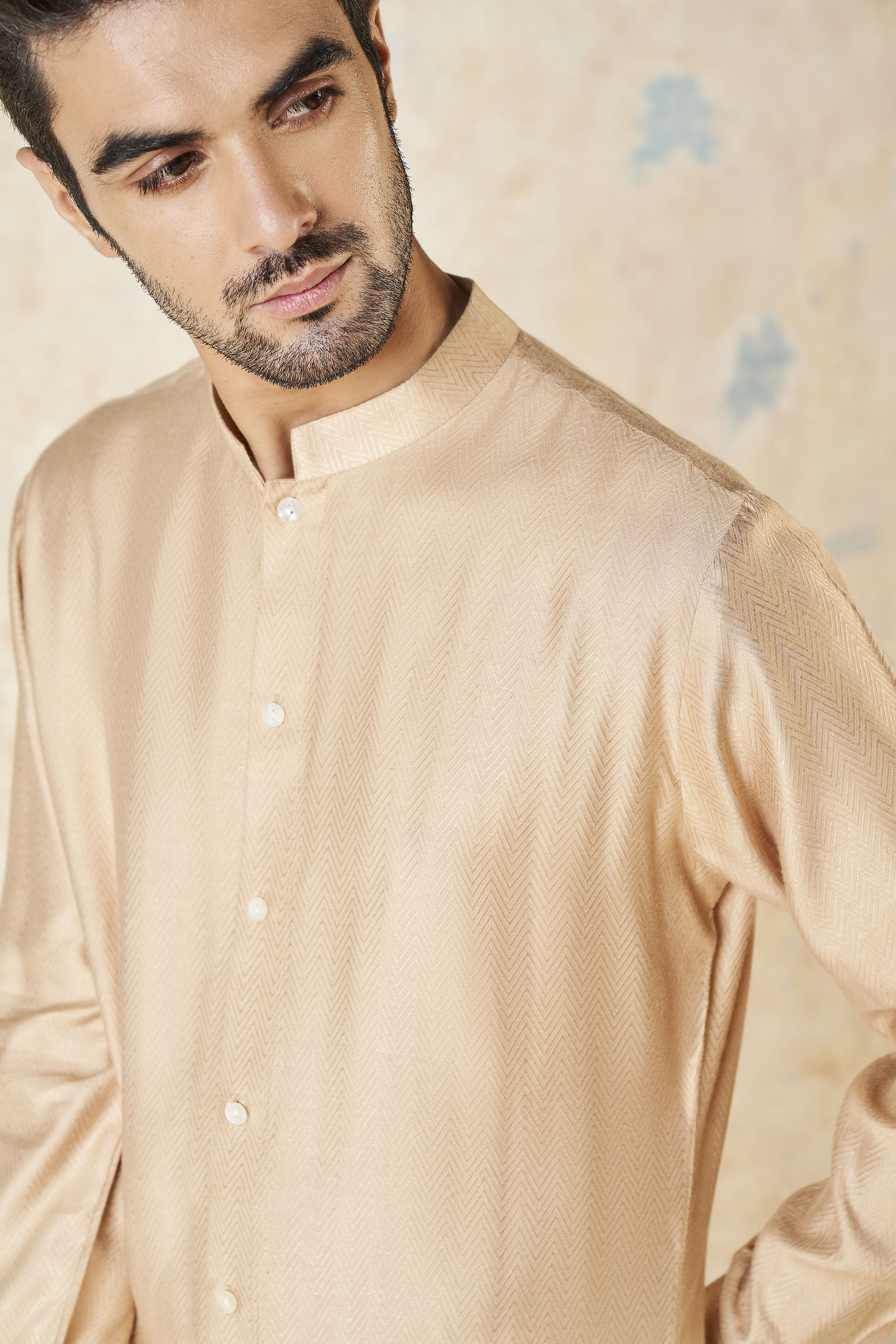 Sazil Silk Kurta - Peach, Peach, image 5