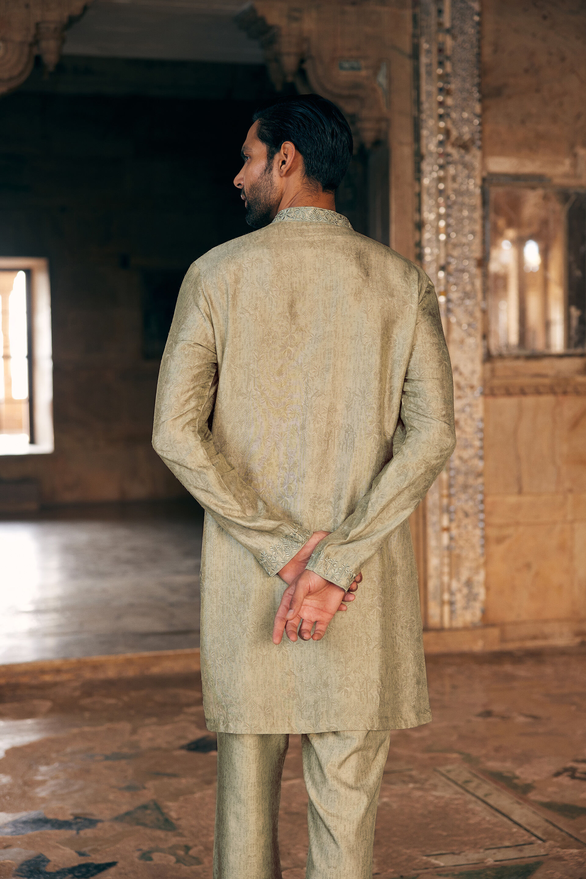 Hiranmay Printed Silk Kurta - Sage, Sage, image 2