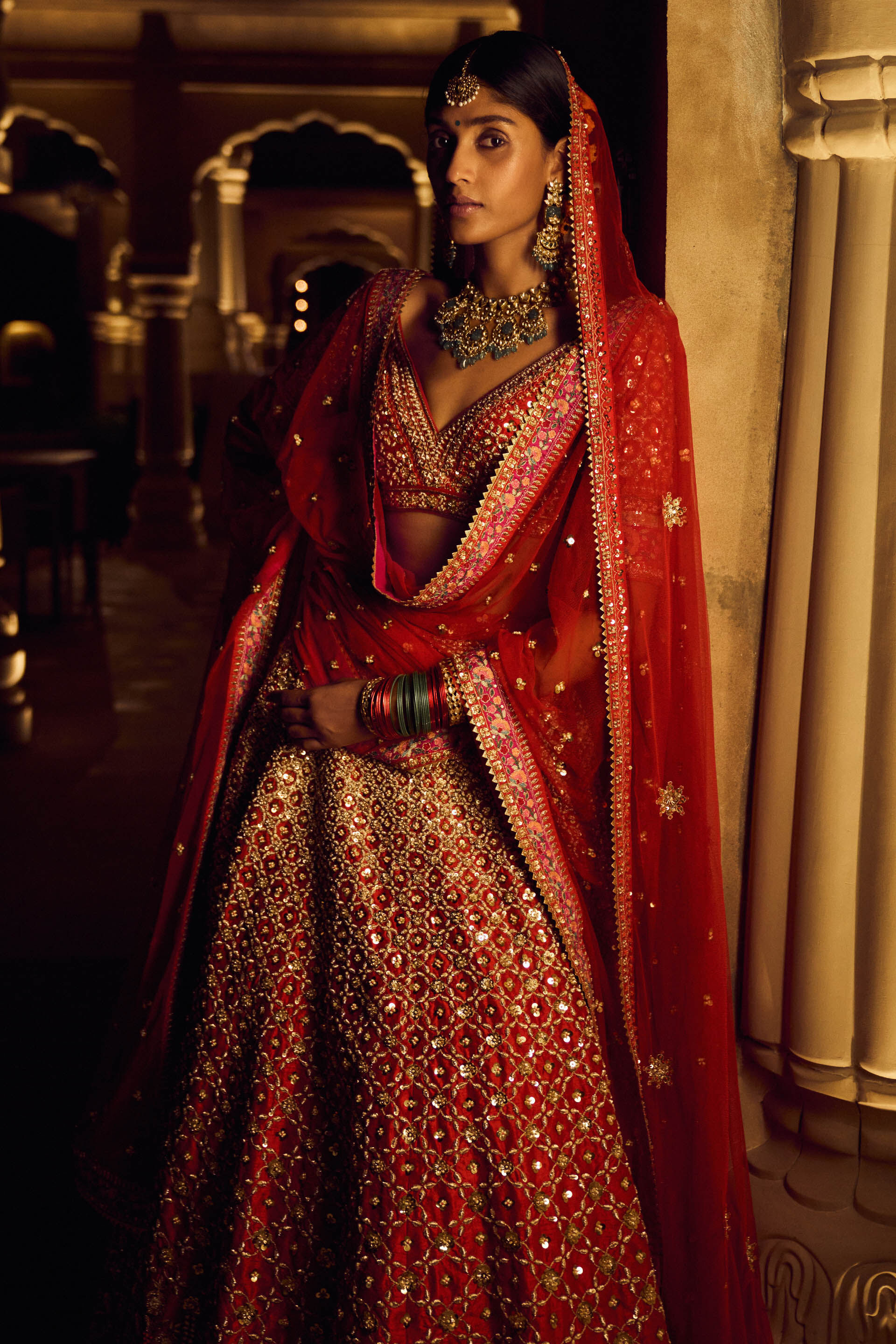 Sanadara Lehenga - Red