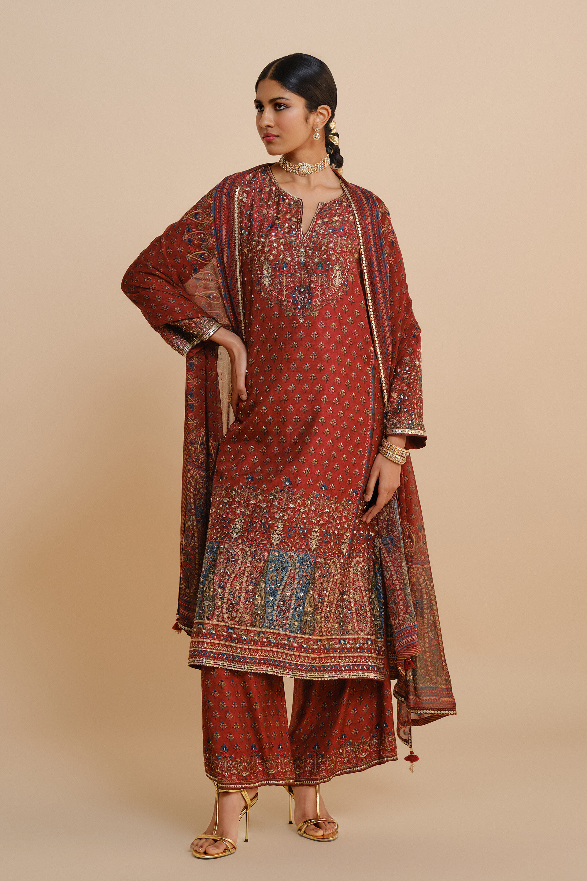 Amalaka Silk Suit Set - Red