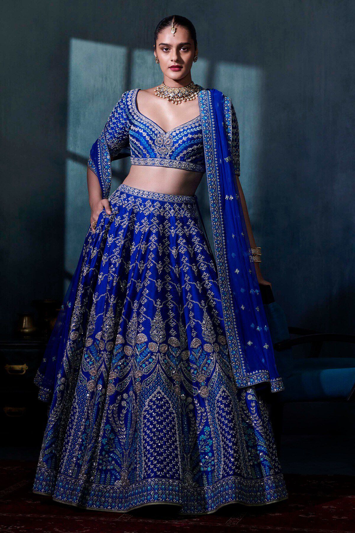 Buy Bridal Mythili Lehenga Set Blue Online from Anita Dongre