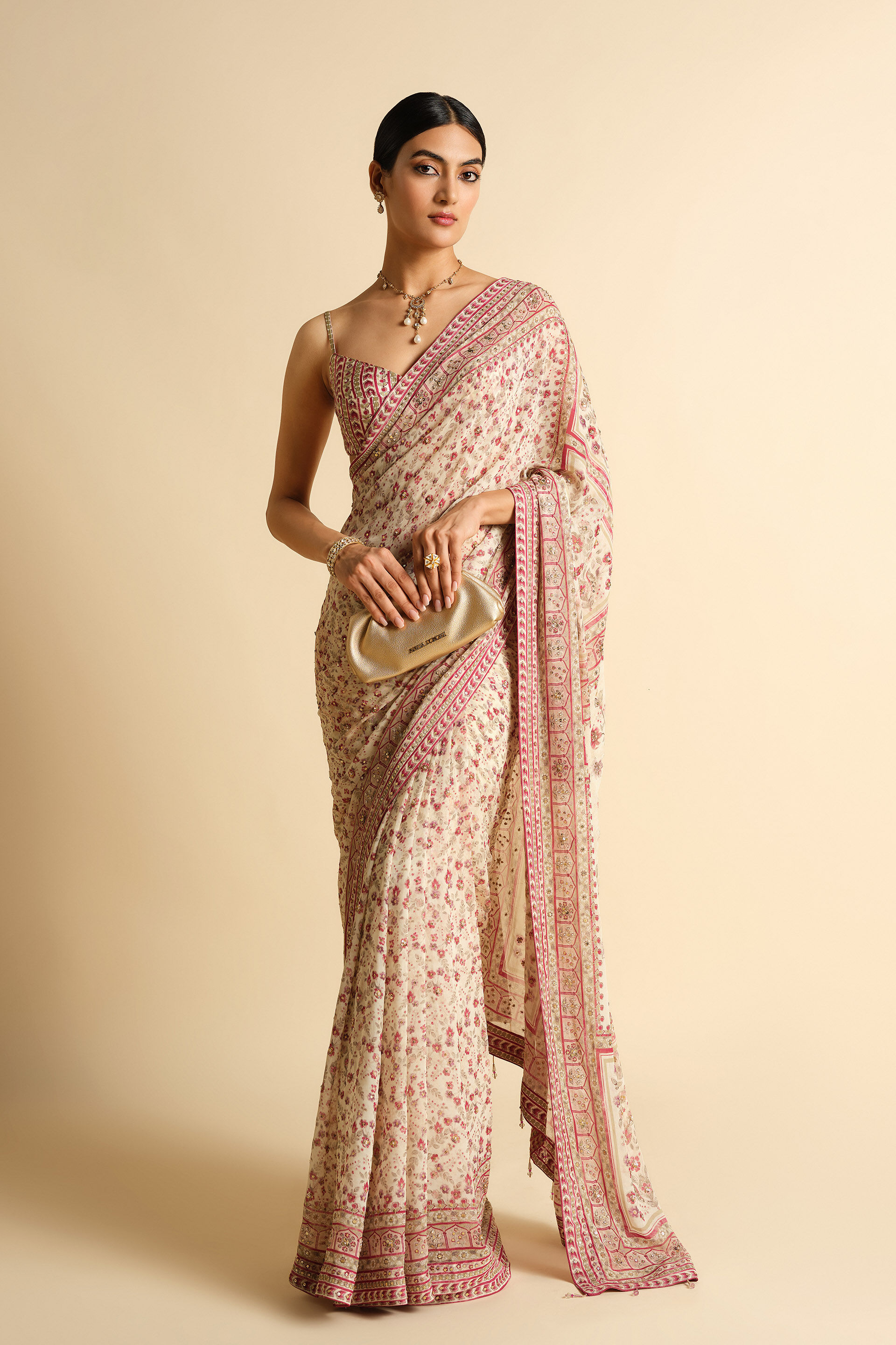 Sirvani Sequin Georgette Saree - Creme