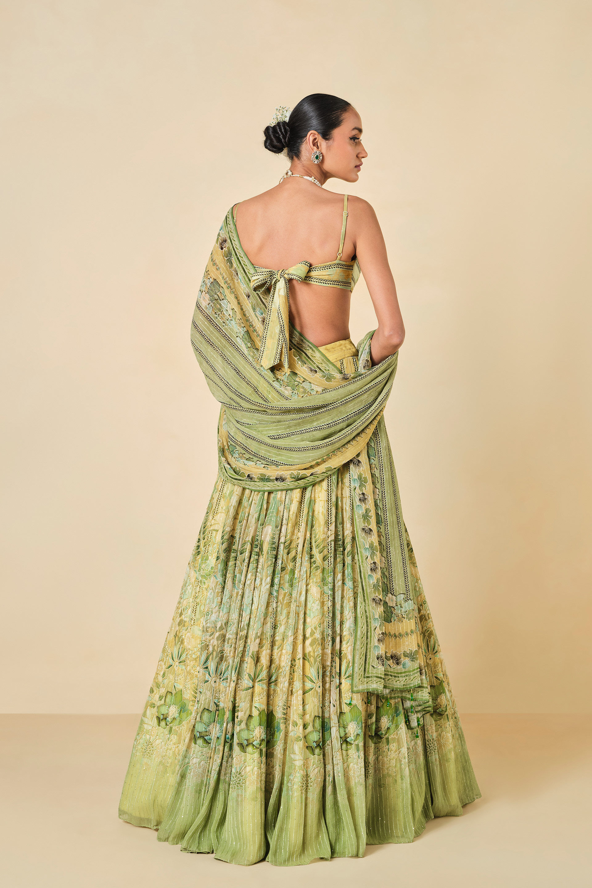 Myuna Sequin Georgette Lehenga - Sage, Sage, image 3