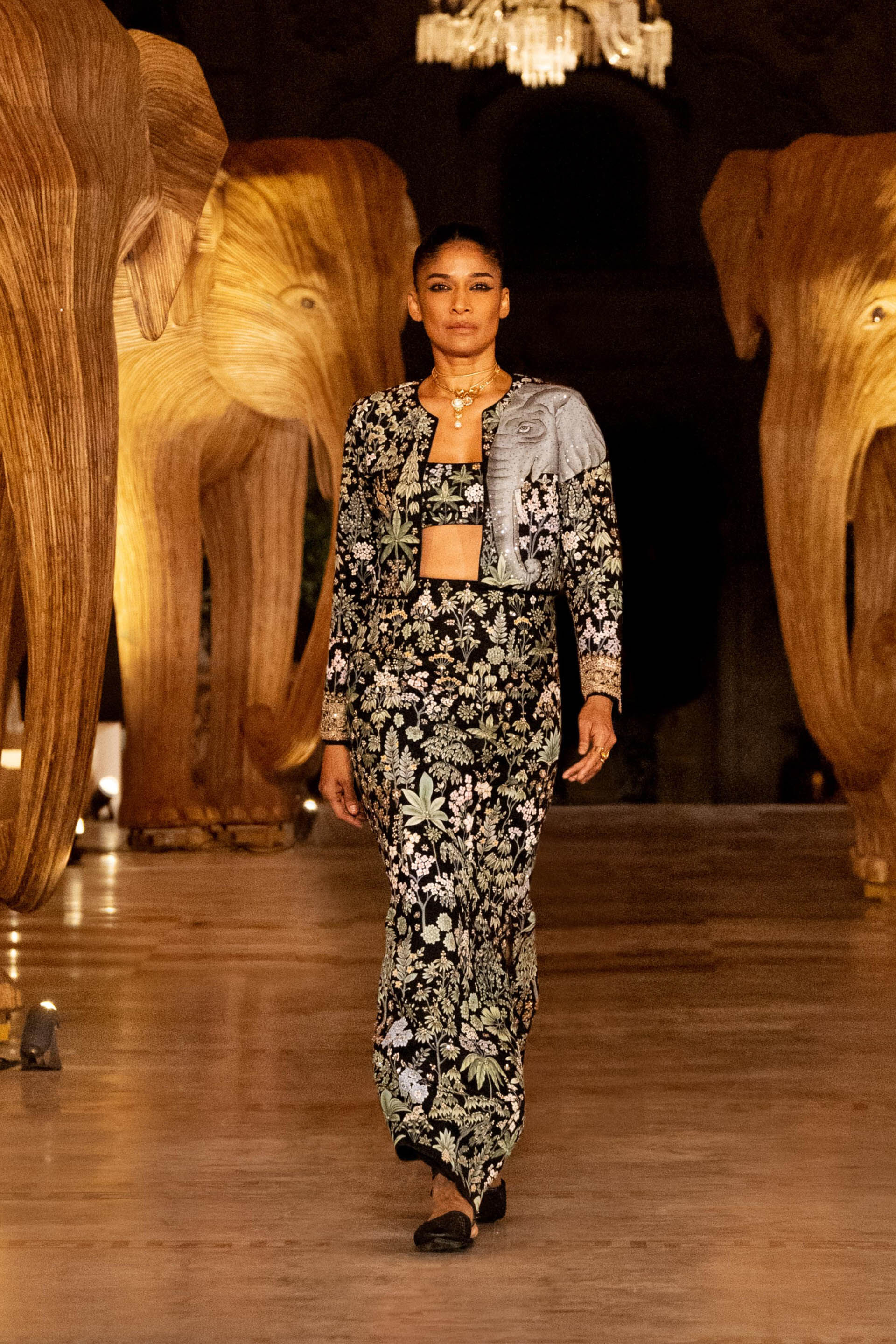 Haathi Harmony Hand-painted Pichhwai Silk Skirt Set - Black, Black, image 3