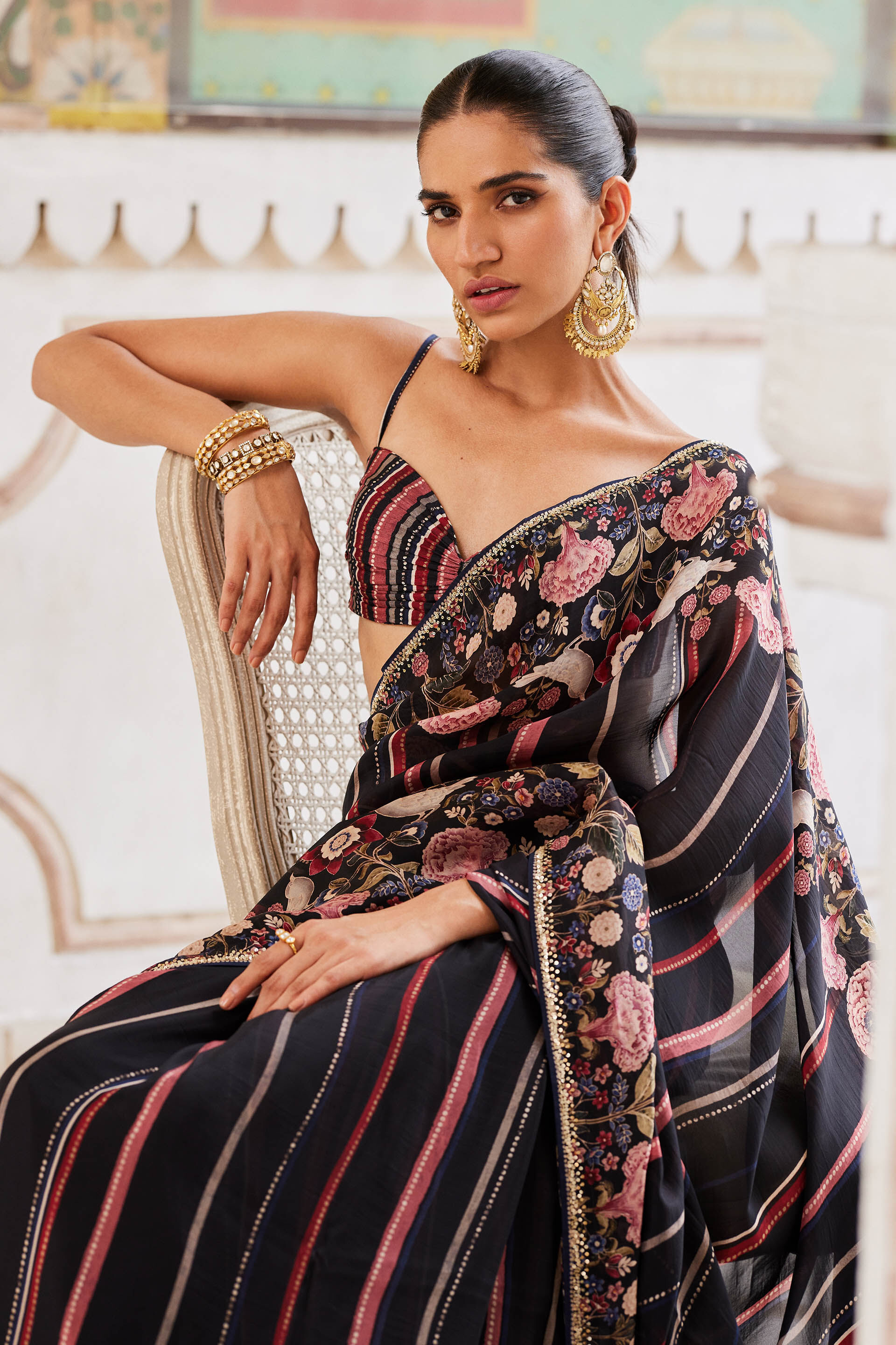 Ezha Saree Black