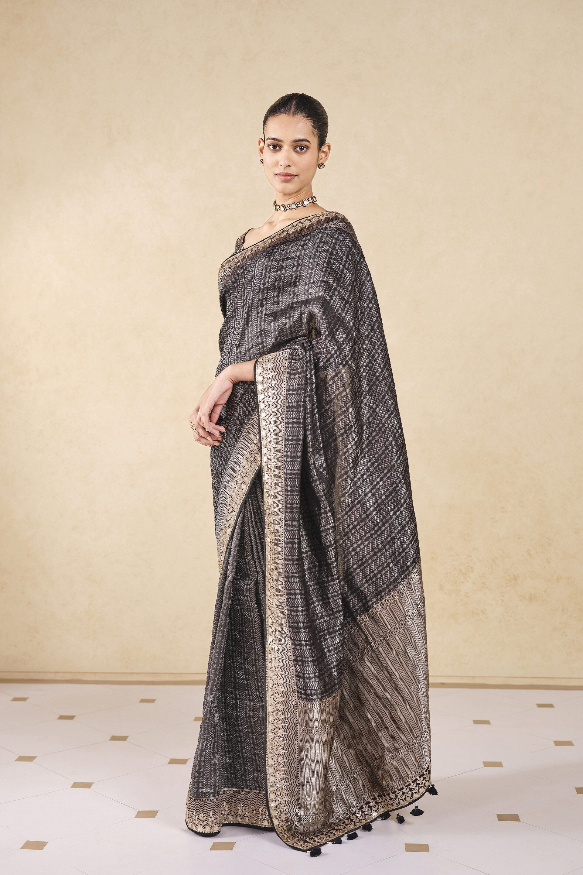 Avabha Handwoven Benarasi Silk Saree - Grey, Grey, image 6