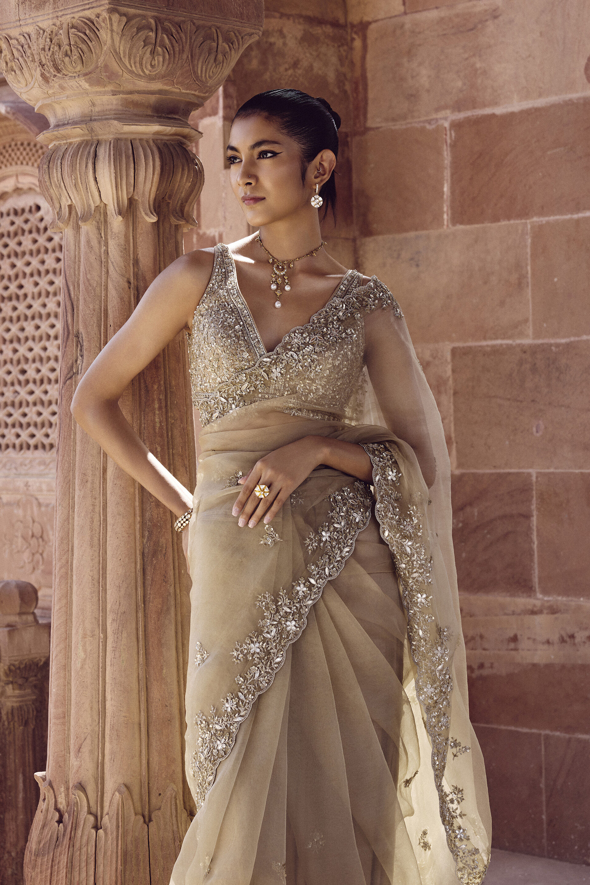 Sharvani Gota Patti Silk Saree - Gold, Gold, image 4