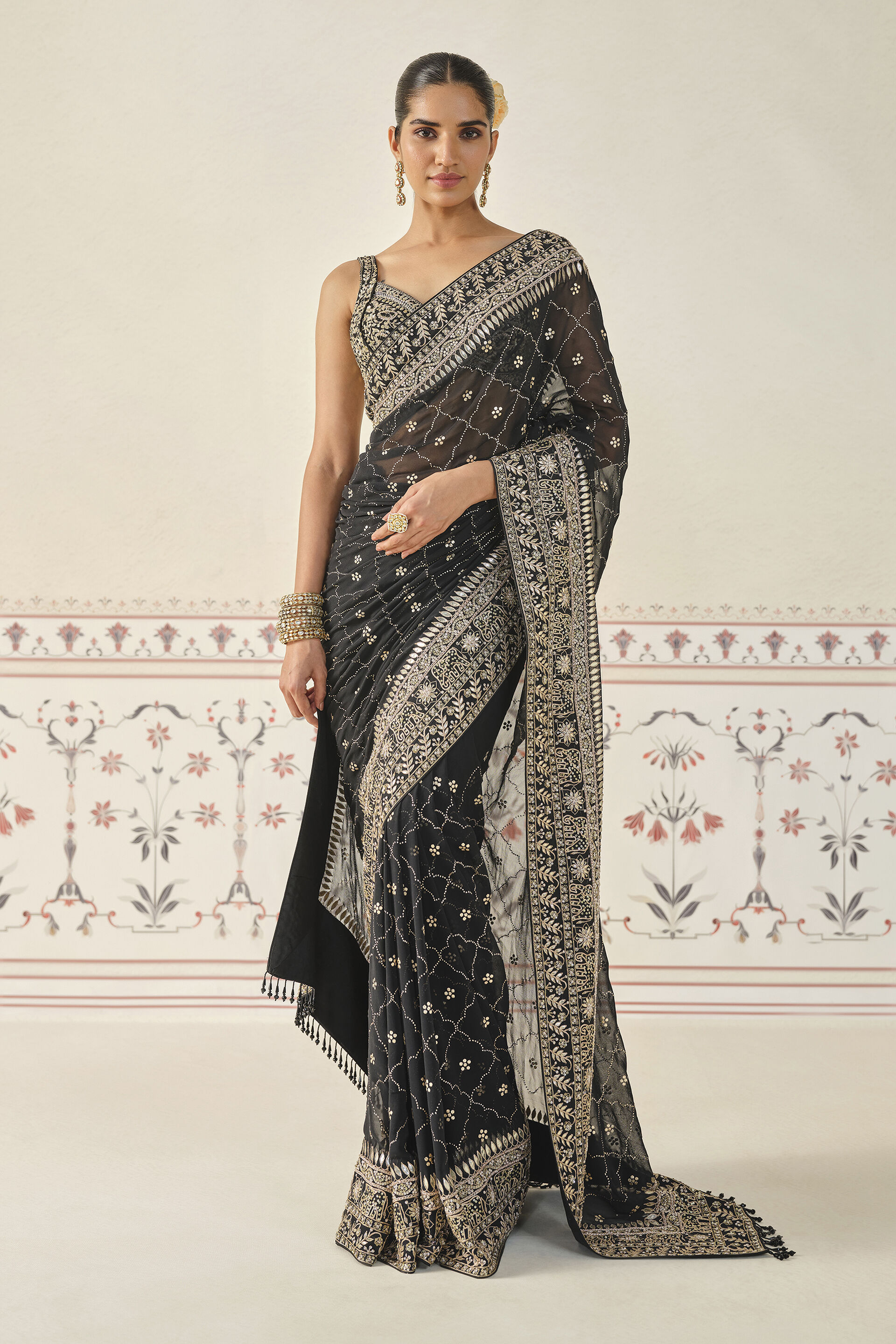 Anushna Handcrafted Badla Georgette Saree - Black