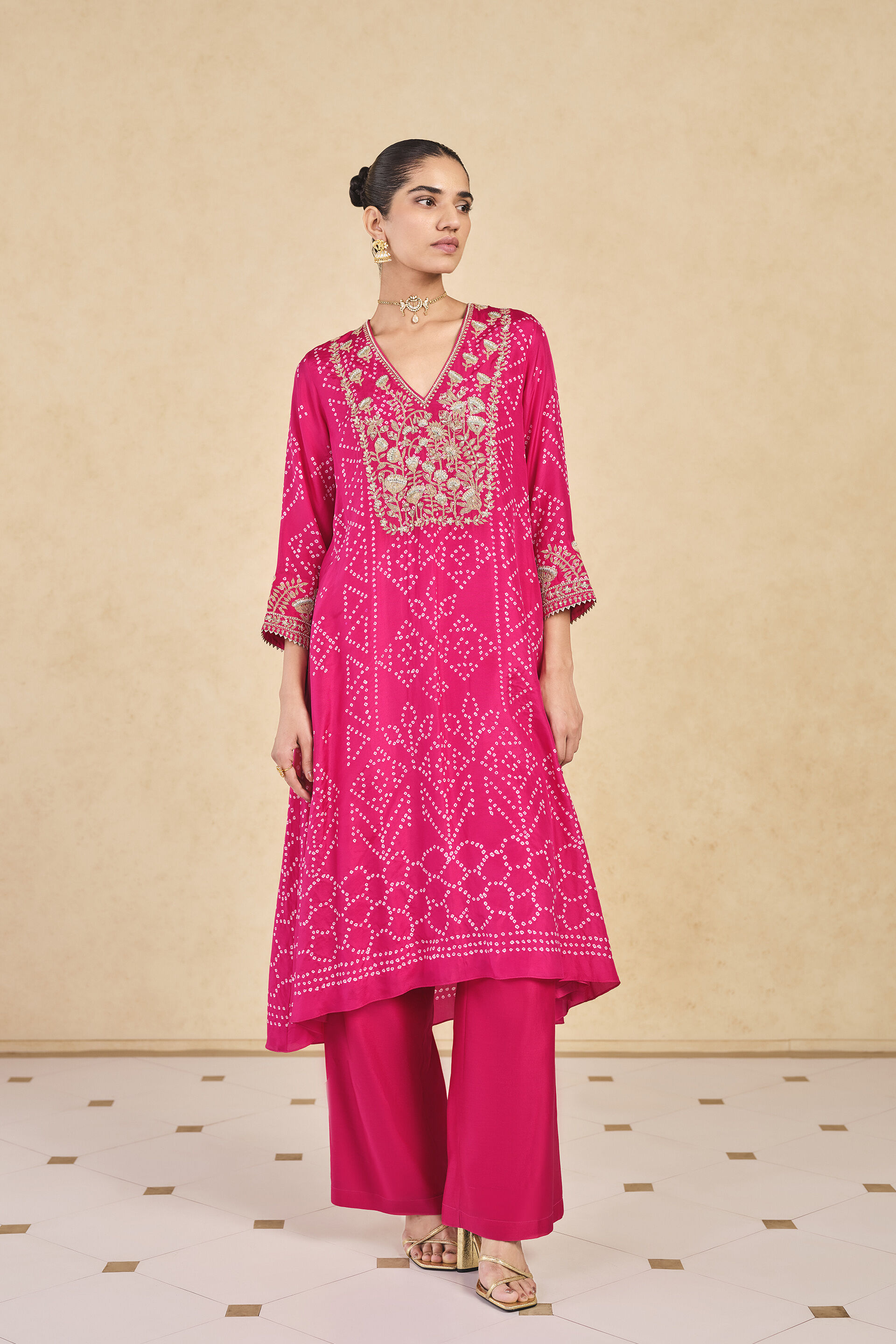 Johona&nbsp;Handcrafted Bandhani Silk Kurta Set - Berry Sorbet, Berry Sorbet, image 1