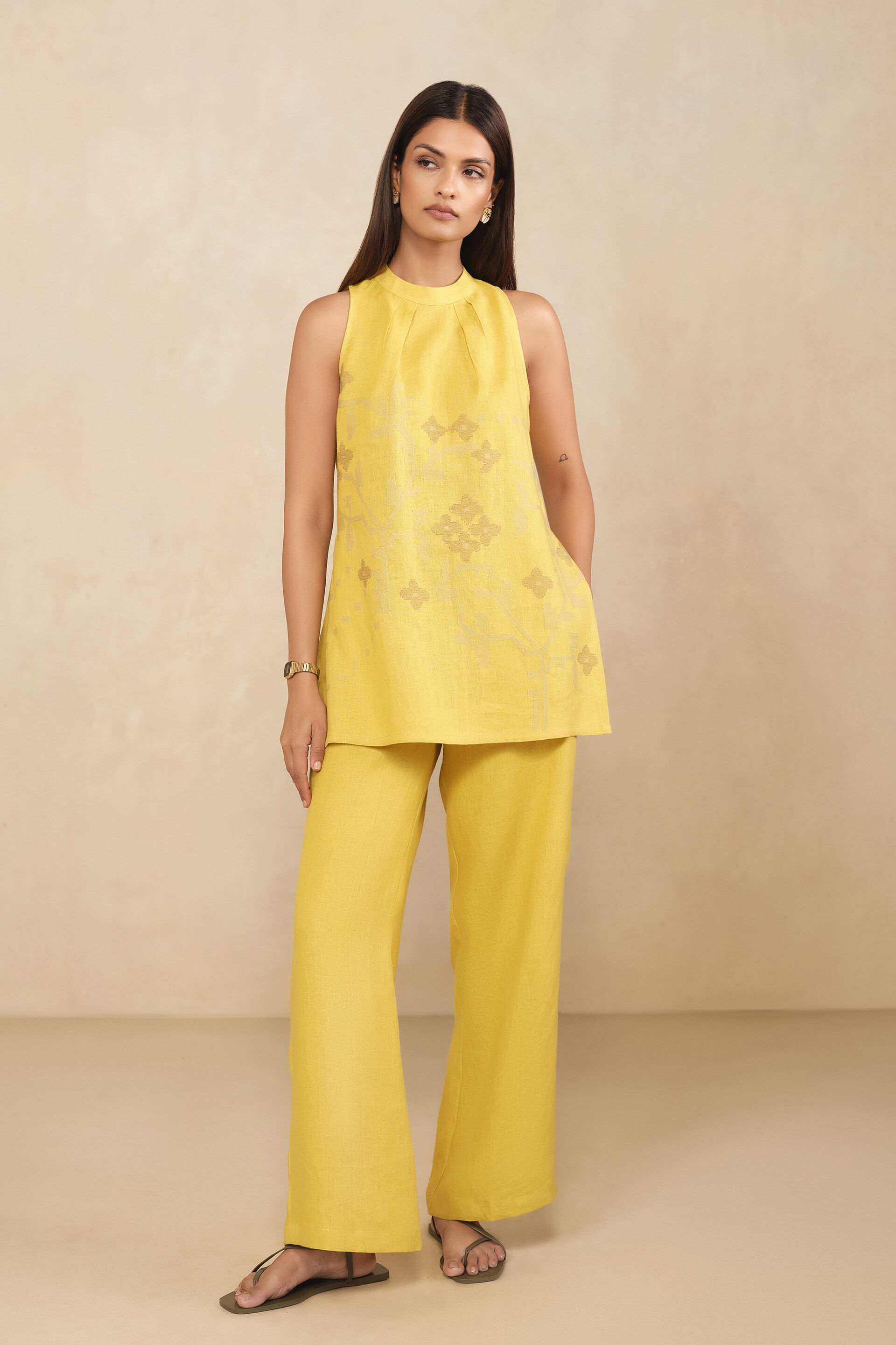 Haiku Embroidered Hemp Co-ord - Yellow, Yellow, image 1