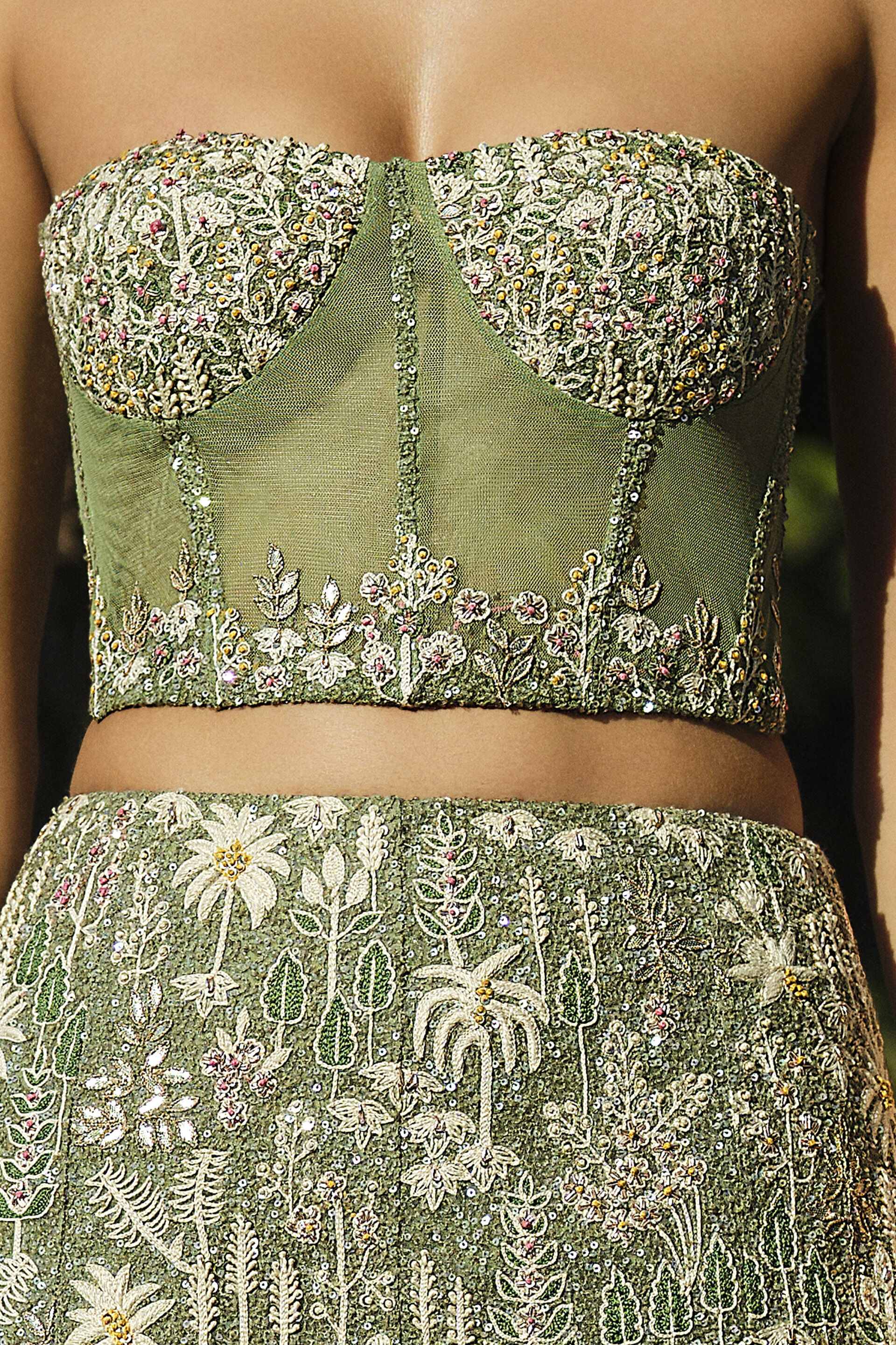Elodea Embroidered Silk Skirt Set - Sage, Sage, image 3