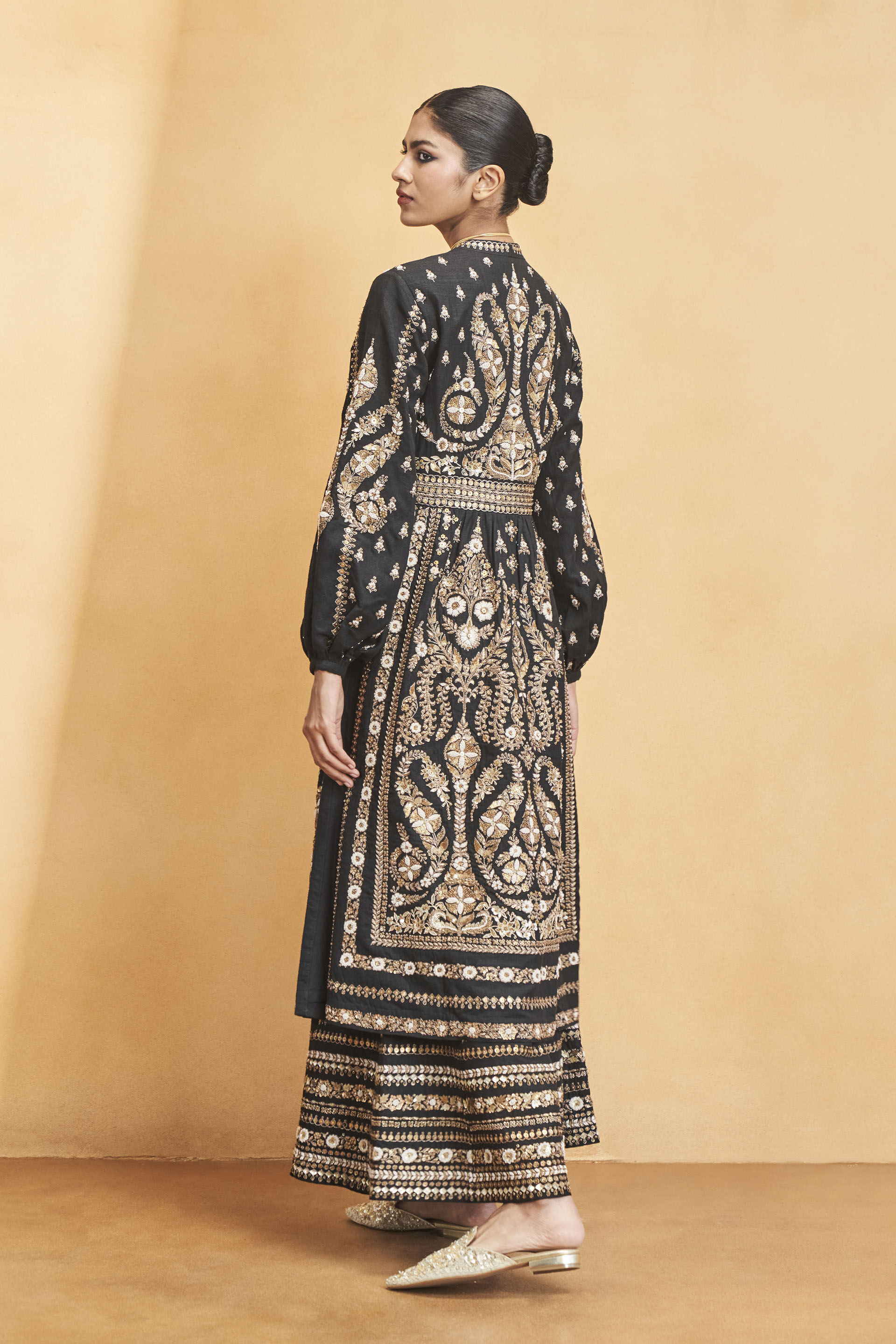 Into The Wilderness Embroidered Zardozi Silk Kurta Set - Black