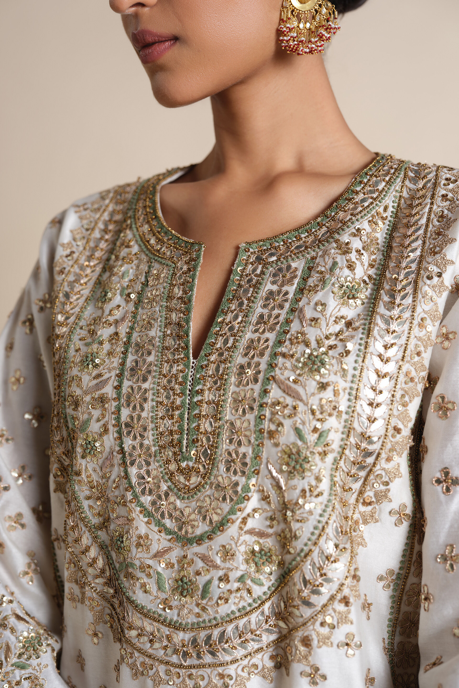 Ainara Gota Patti Silk Suit Set - Ivory, Ivory, image 7