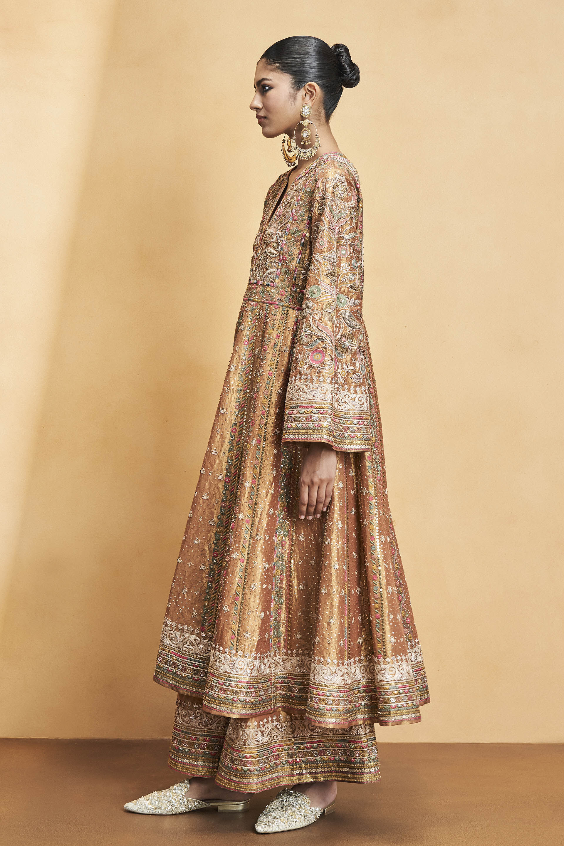 Magic Of The Gleaming Sunrays Embroidered Zardozi Sharara Set - Copper