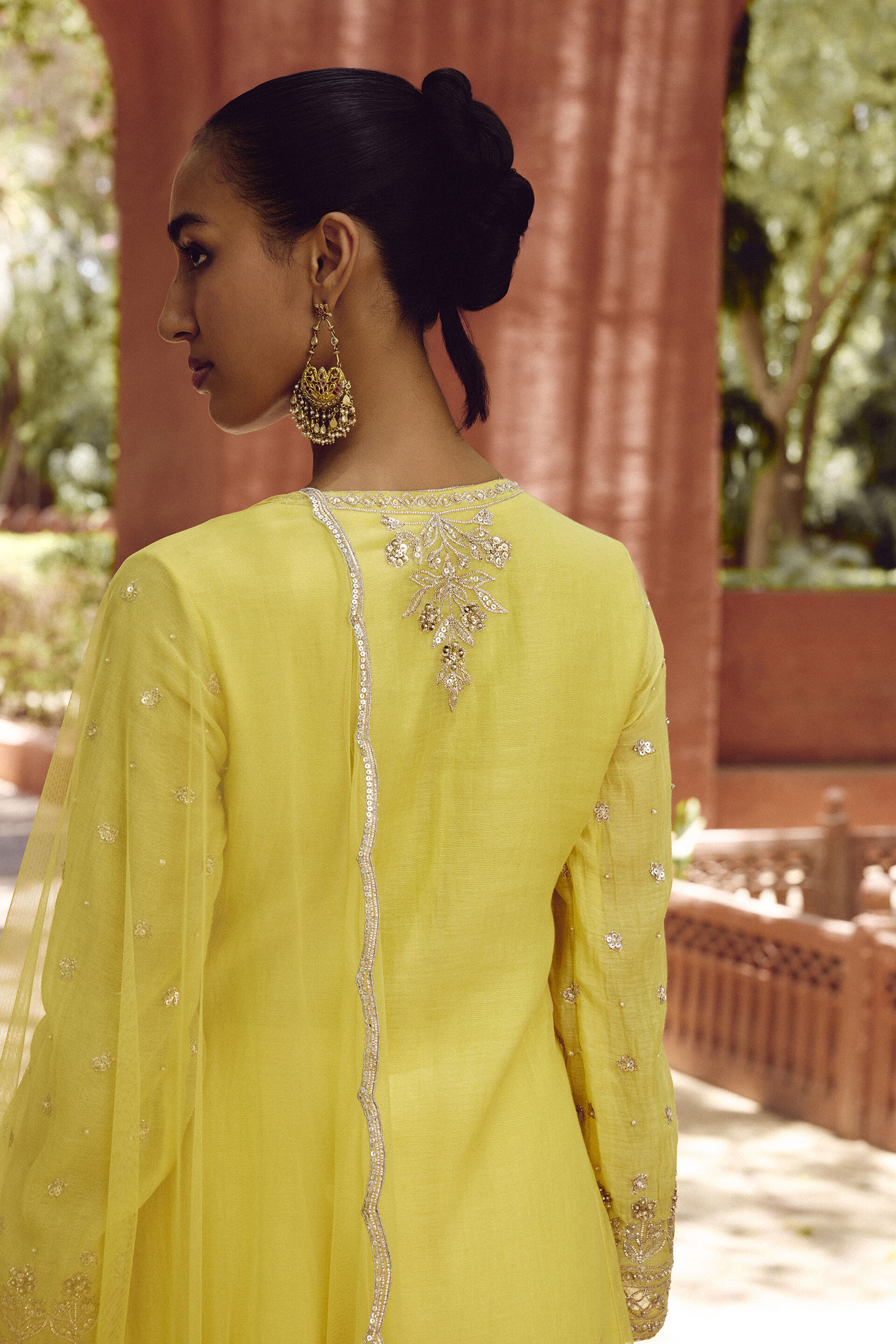 Srika Gota Patti Mul Suit Set - Yellow, Yellow, image 4
