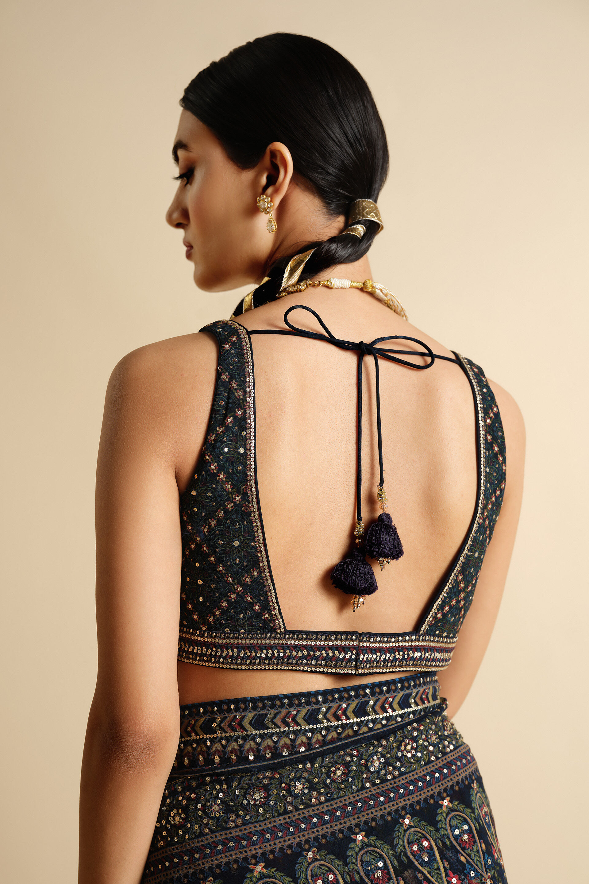 Amalaka Sequin Georgette Saree, Blue, image 8