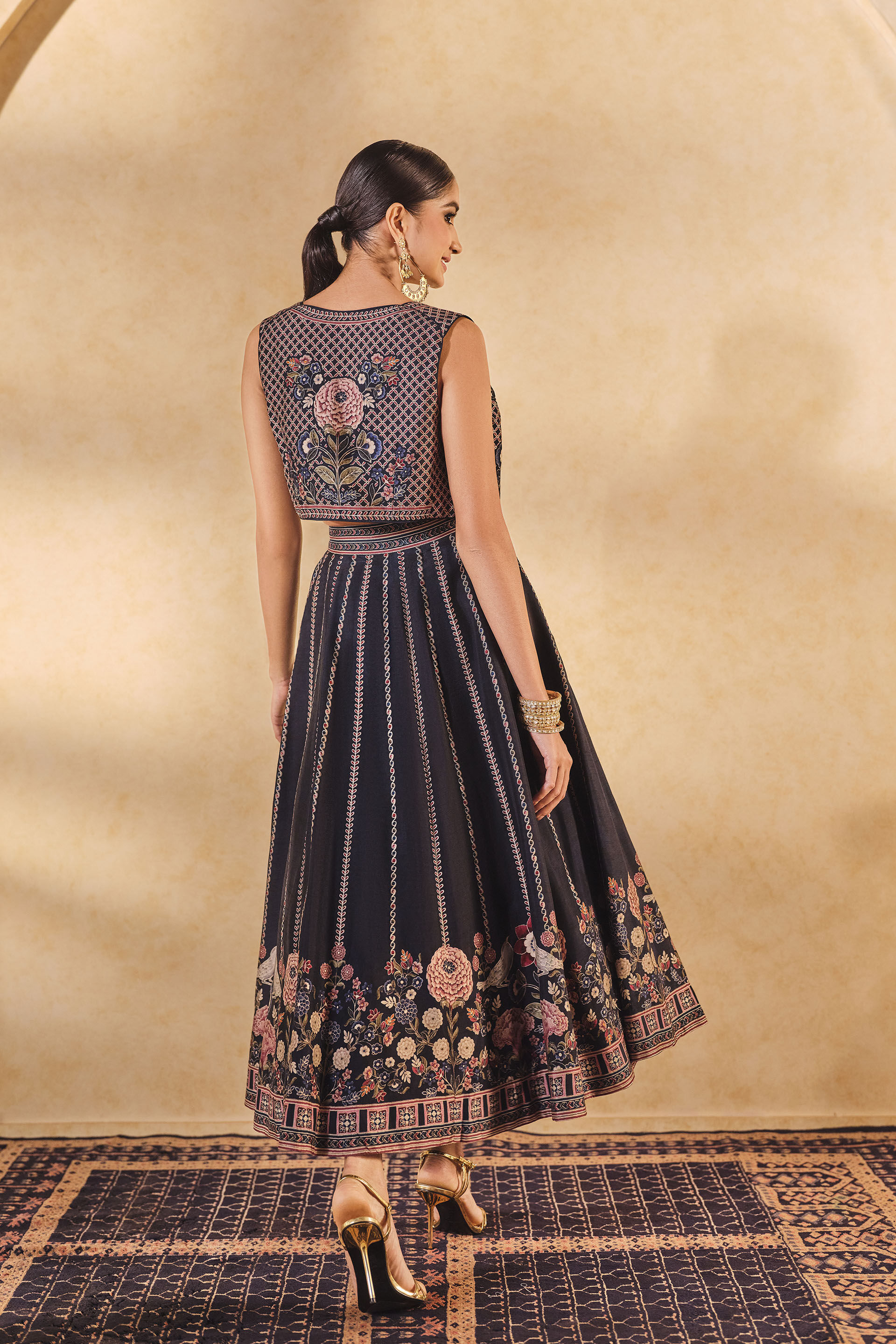 Moonlight Bloom Printed Silk Skirt Set - Blue, Blue, image 4