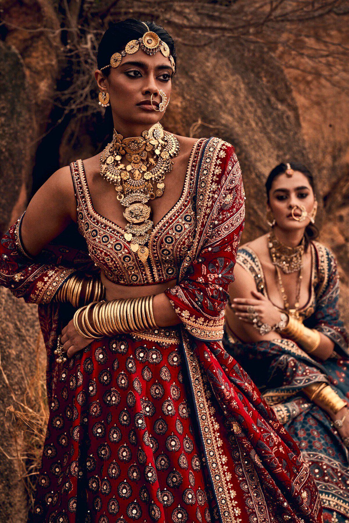 Buy Bridal Laukya Ajarakh Lehenga Set Red Online from Anita Dongre