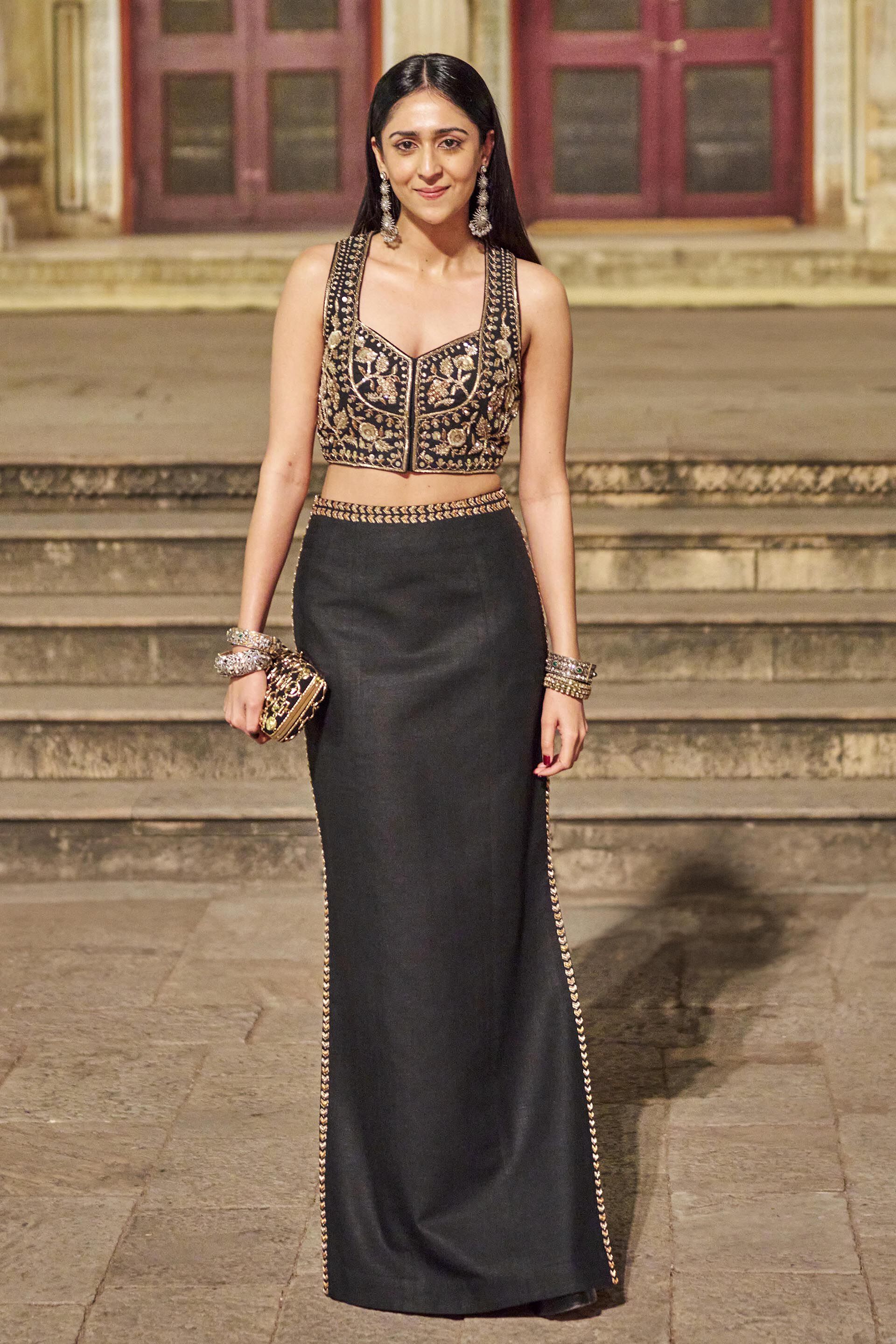 Ballad Of The Woods Embroidered Zardozi Silk Skirt Set - Black, , image 1