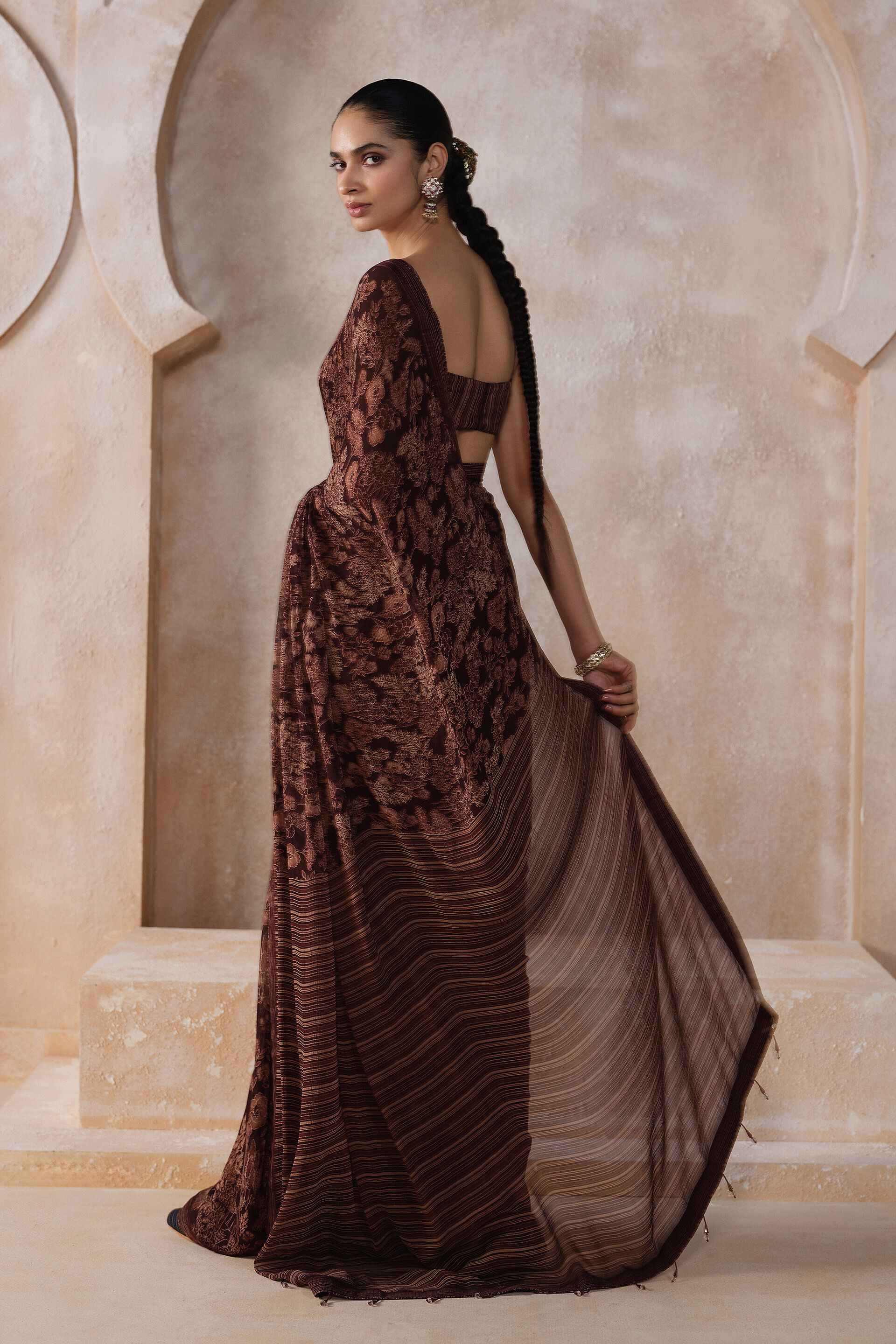 Onerva Chiffon Saree - Wine
