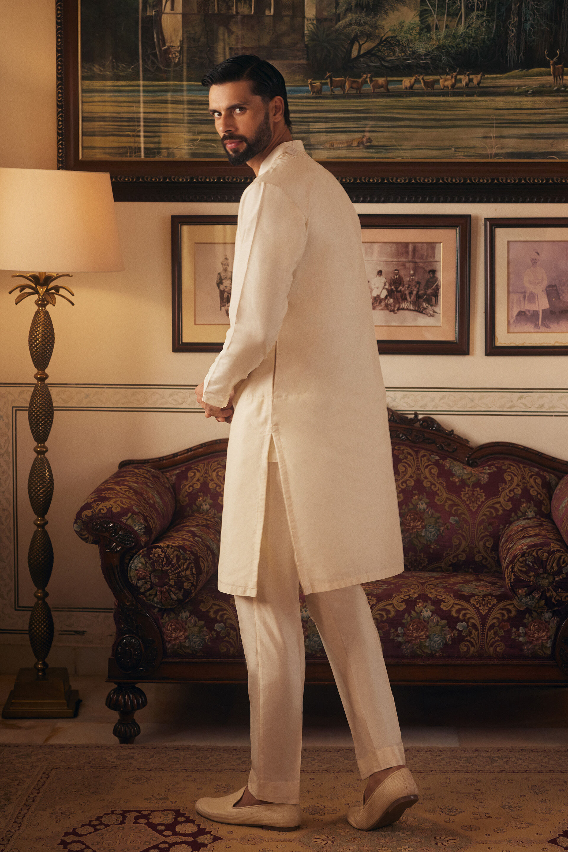 Anirvan Embroidered Silk Kurta - Ivory, Ivory, image 2