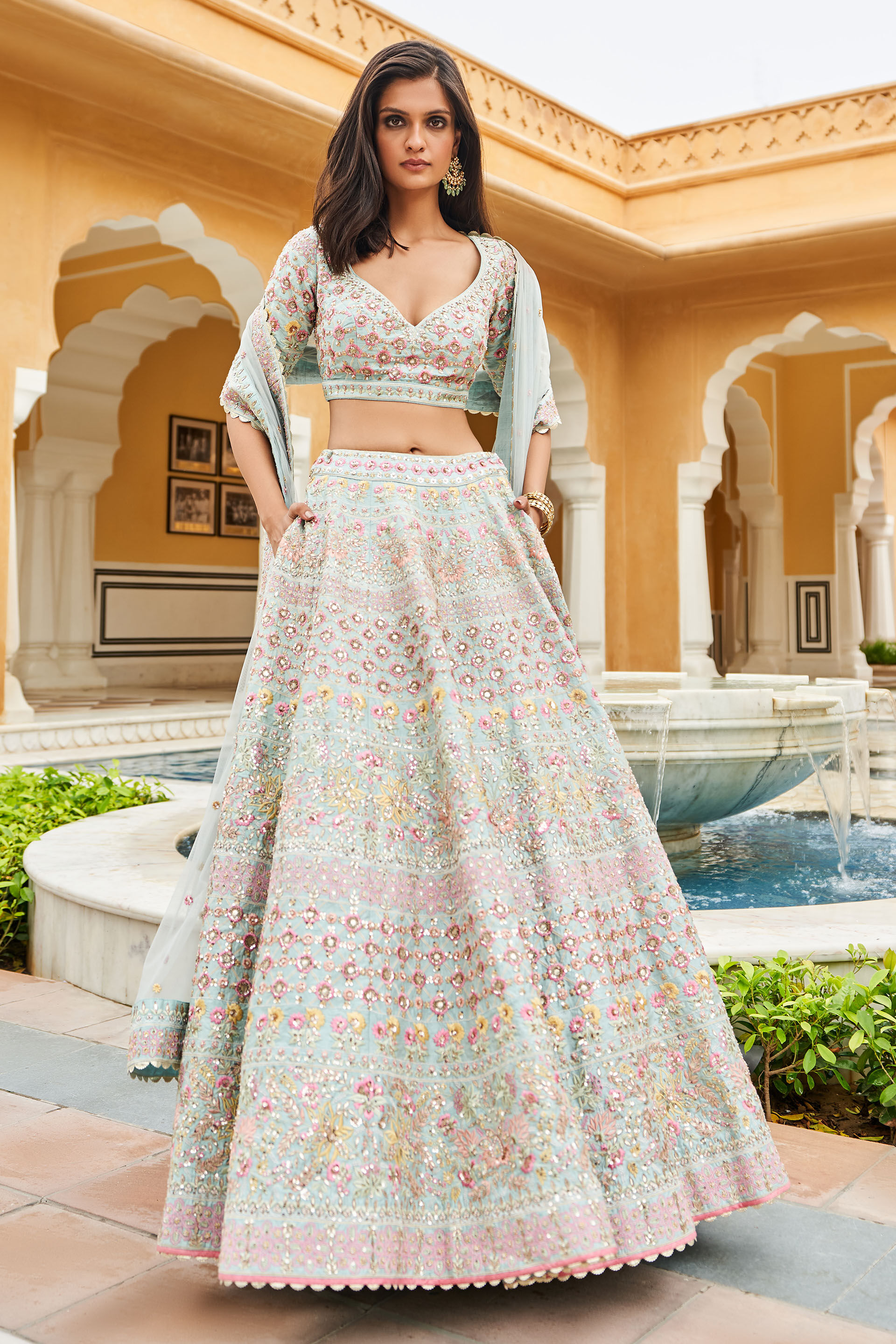Gayaka Lehenga - Powder Blue, Powder Blue, image 1
