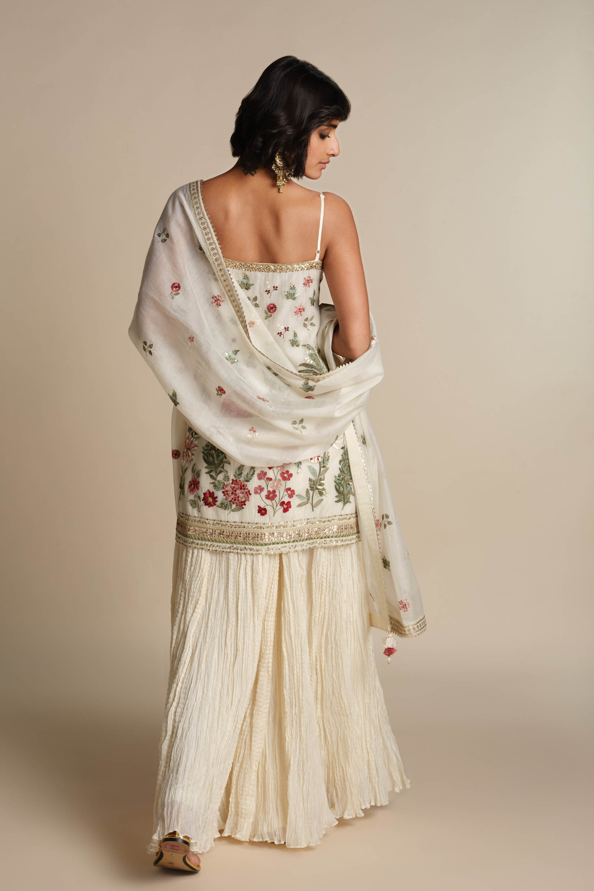 Alazne Embroidered Mul Sharara Set - Ivory, Natural, image 3