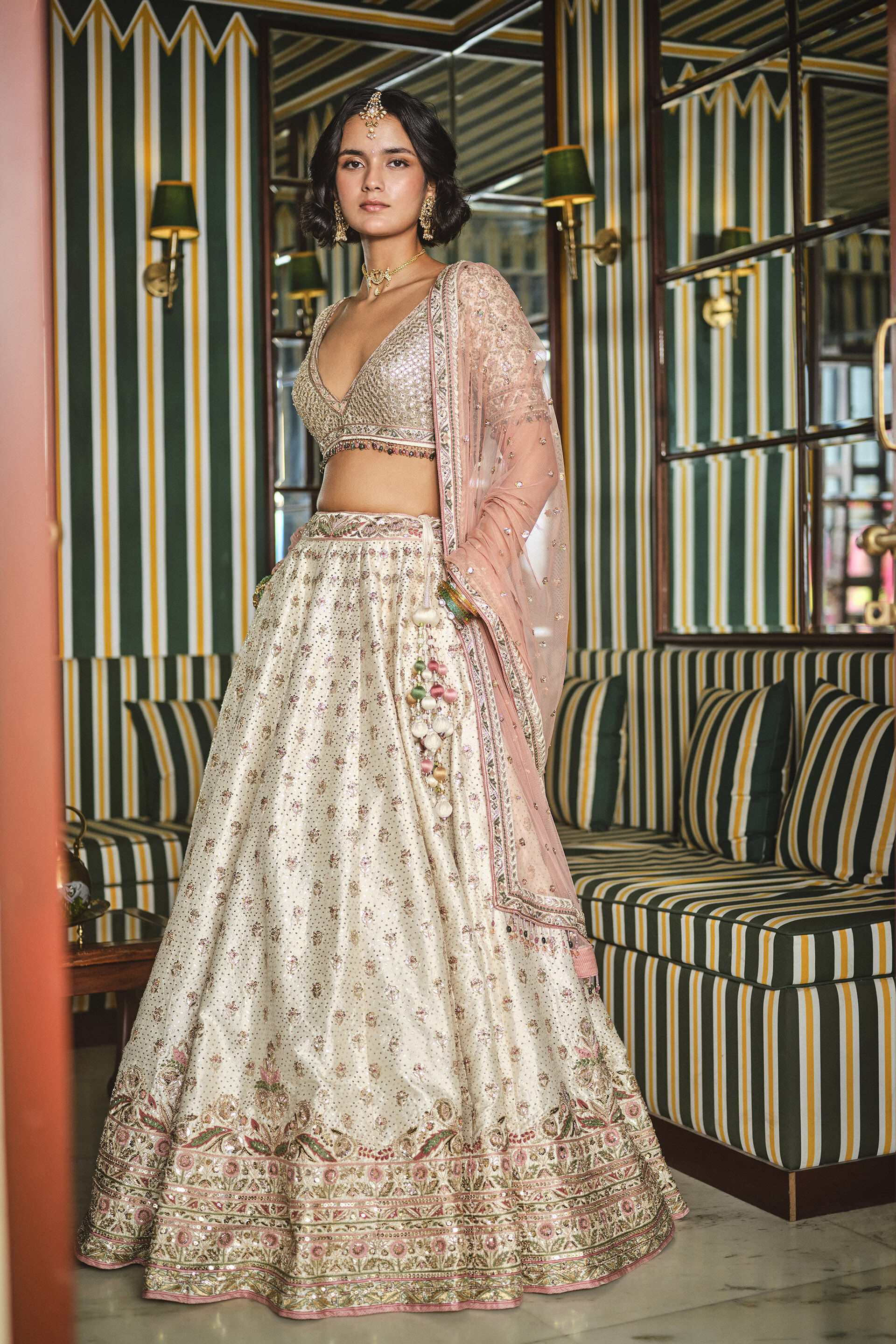 Infinity Gota Patti Silk Lehenga Set - ​Ivory, Ivory, image 1