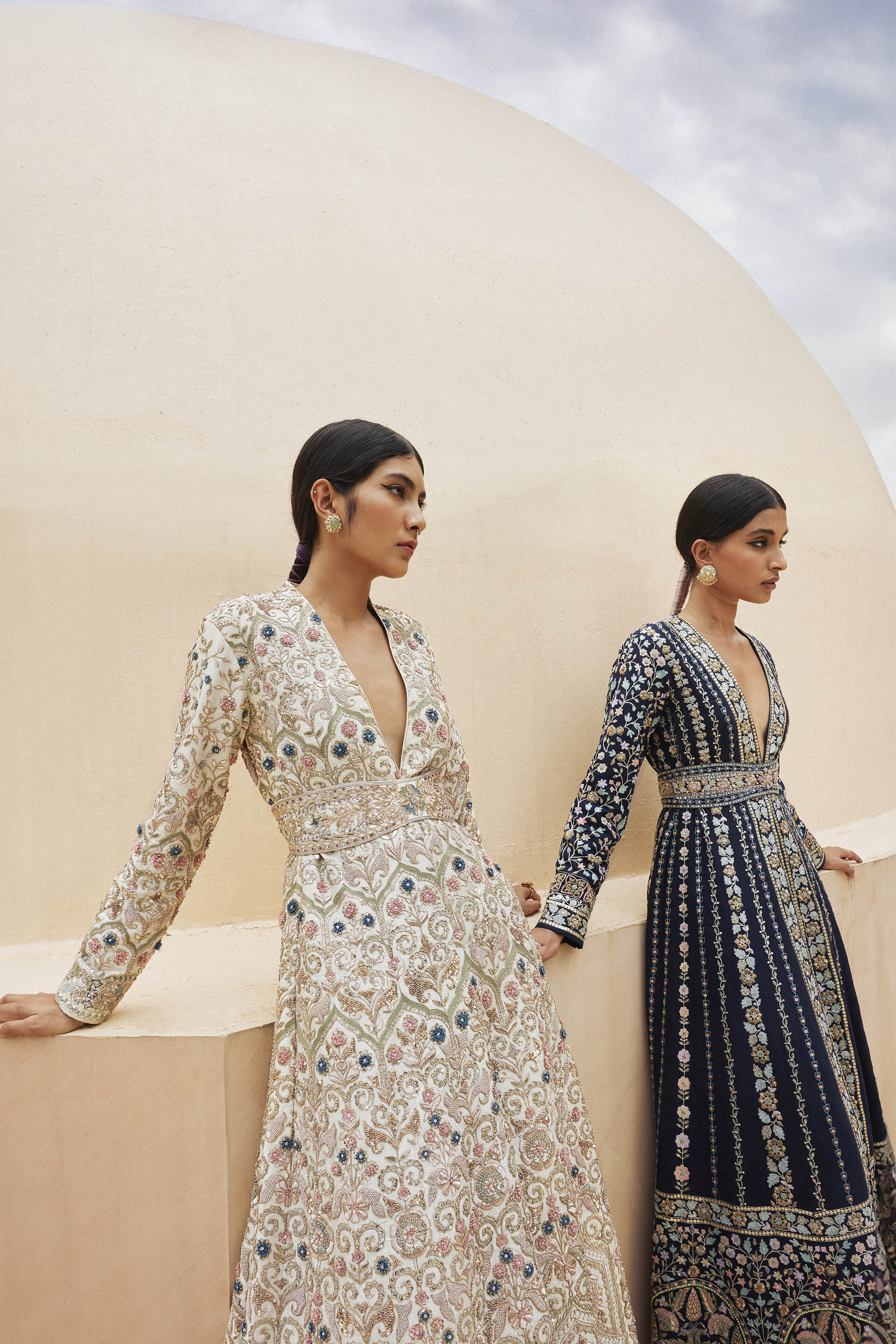 Hrida Zardozi & Resham Silk Jacket Set - Ivory