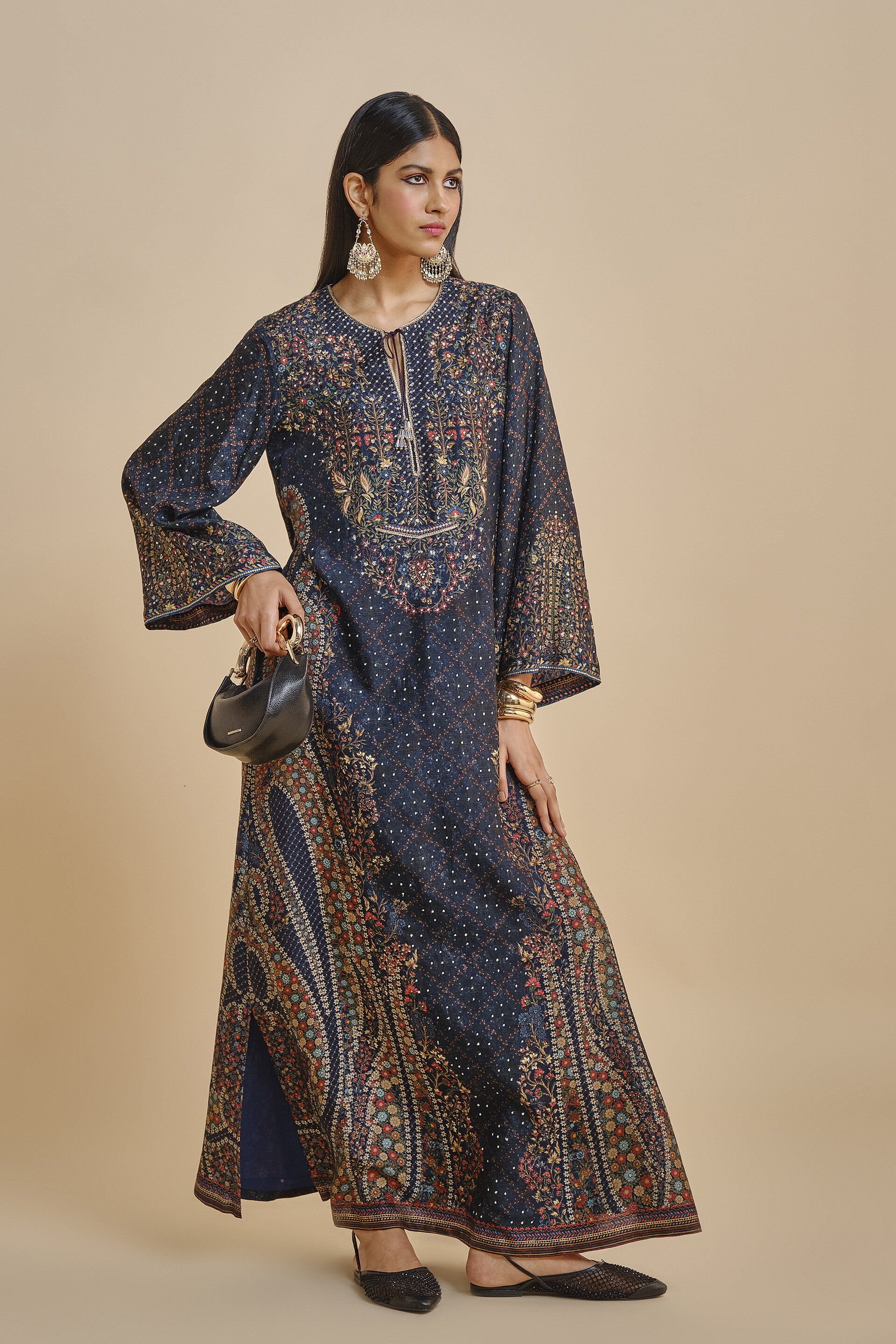 Nameera Silk Kaftan - Blue, Blue, image 1