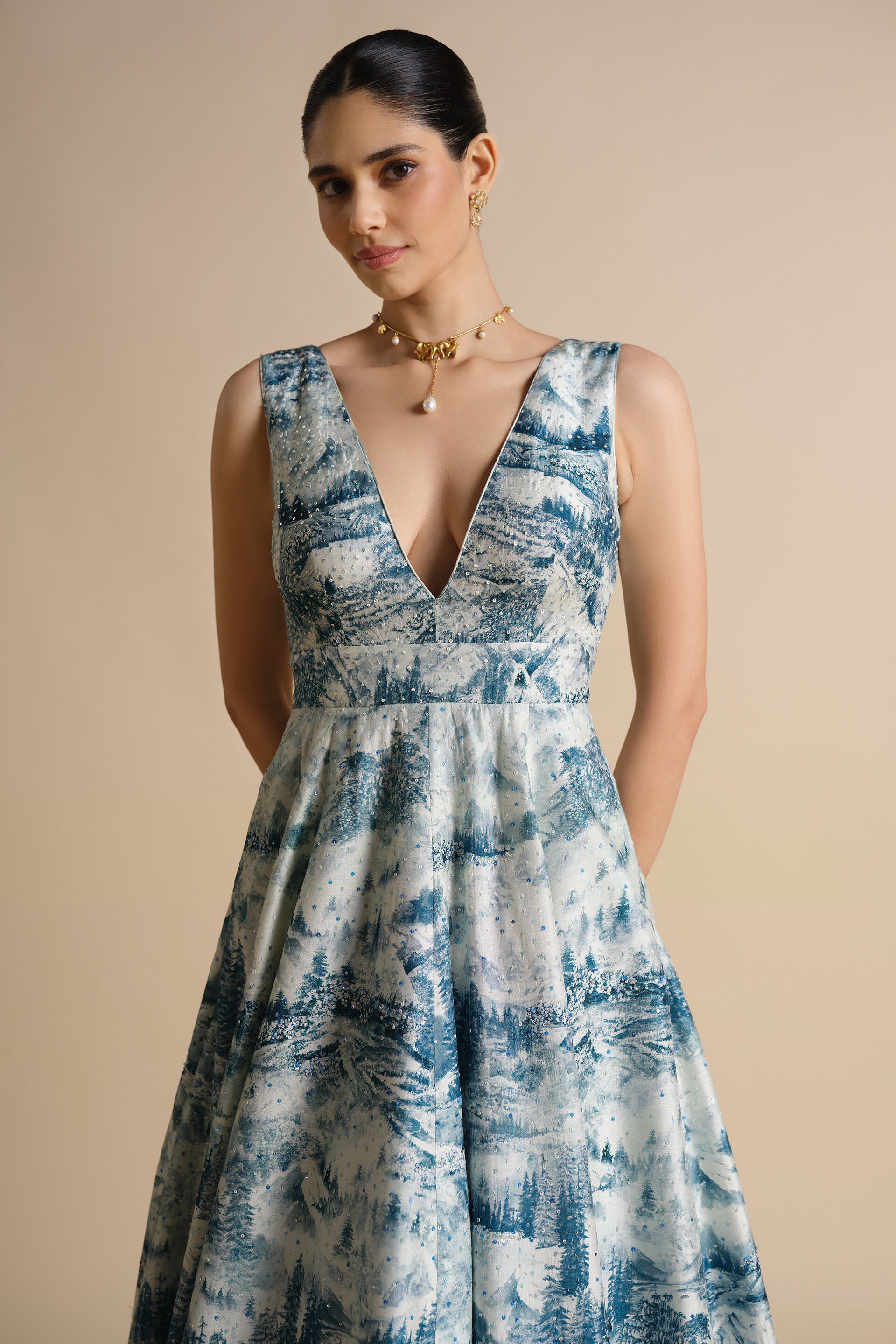 Shahma Sequin Silk Dress - Powder Blue, Blue, image 9