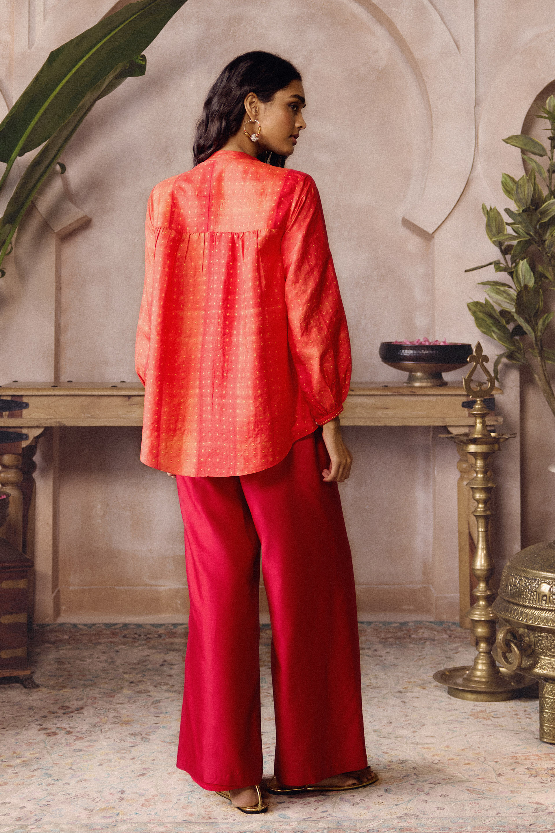 Cephas Handcrafted Shibori Silk Top - Red